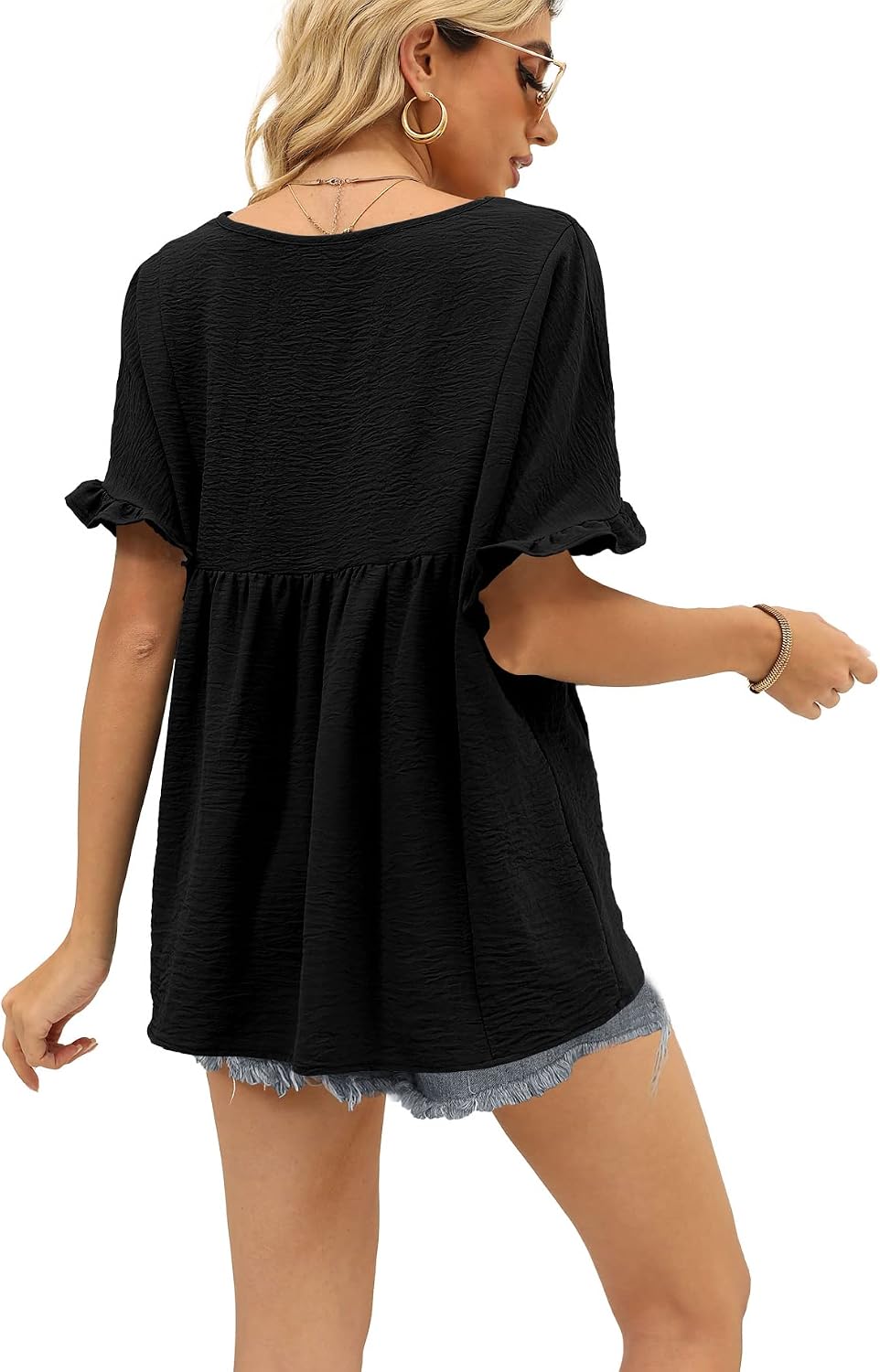 Womens Tops Casual V Neck Ruffle Sleeve T Shirts Babydoll Fit Peplum Womens Tops Casual V Neck Ruffle Sleeve T Shirts Babydoll Fit Peplum
