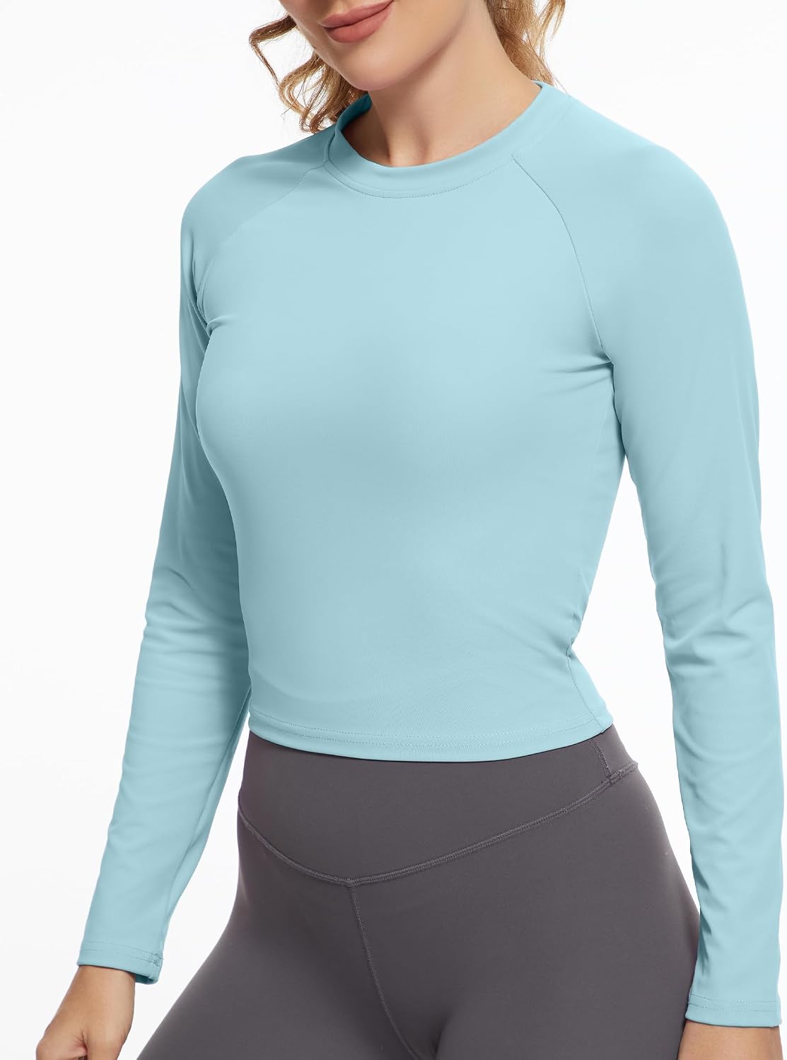Womens Long Sleeve Crop Workout Tops Yoga Cropped Top Gym Shirts Athletic Clothes Fit