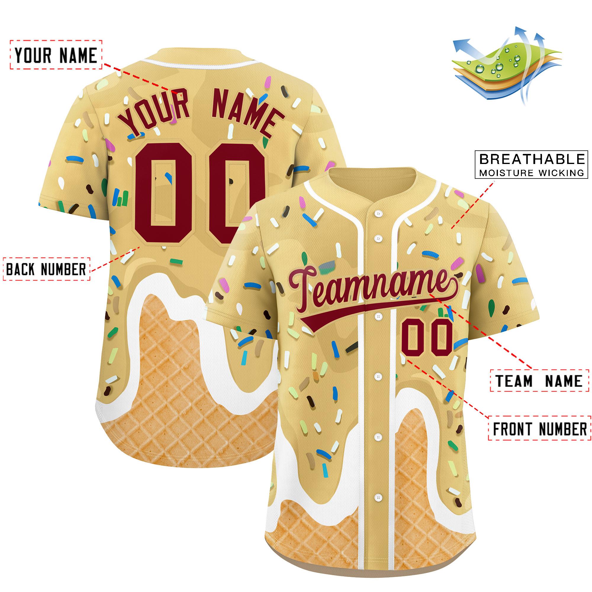 Benutzerdefiniertes Eistüte-Graffiti-Muster, modisches, authentisches Baseball-Trikot Benutzerdefiniertes Eistüte-Graffiti-Muster, modisches, authentisches Baseball-Trikot