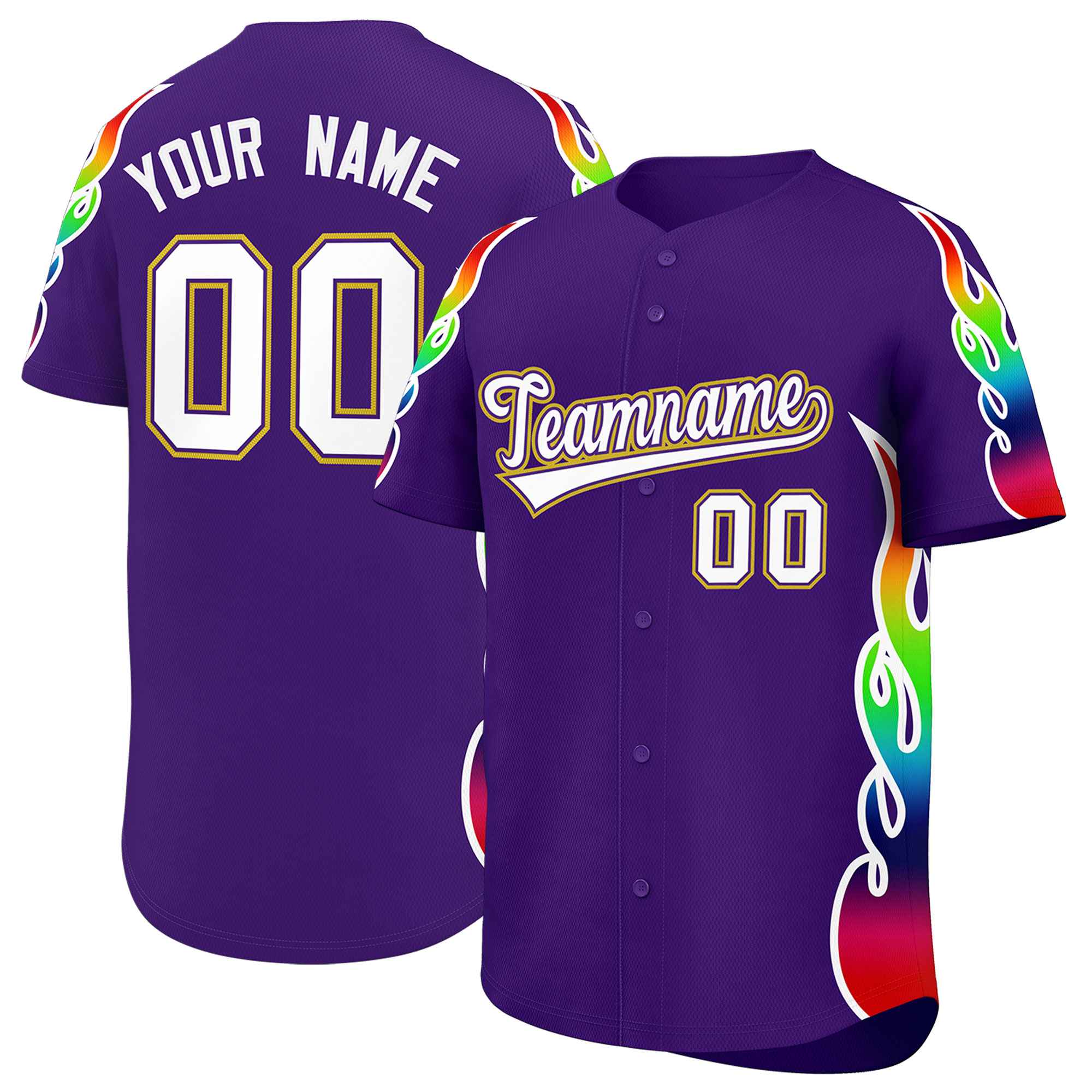 Benutzerdefiniertes Graffiti-Muster, personalisierter mehrfarbiger Flammendruck, authentisches Baseball-Trikot