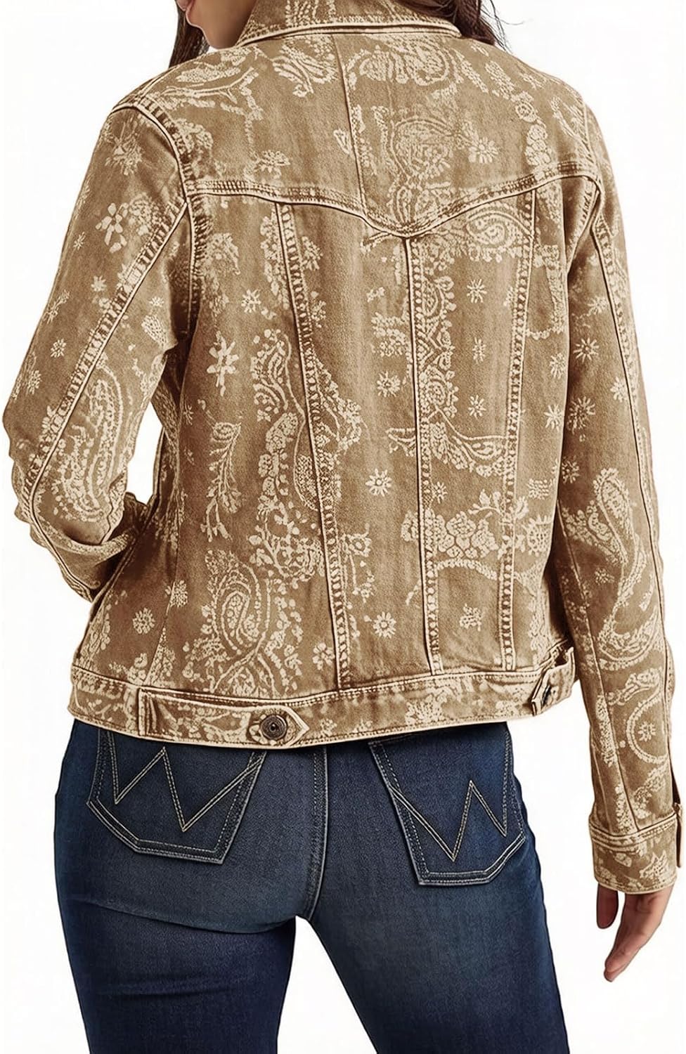 Women Floral Print Jean Jacket Button Down Denim Long Sleeves Boyfriend Baggy Trucker Coat Shacket Retro