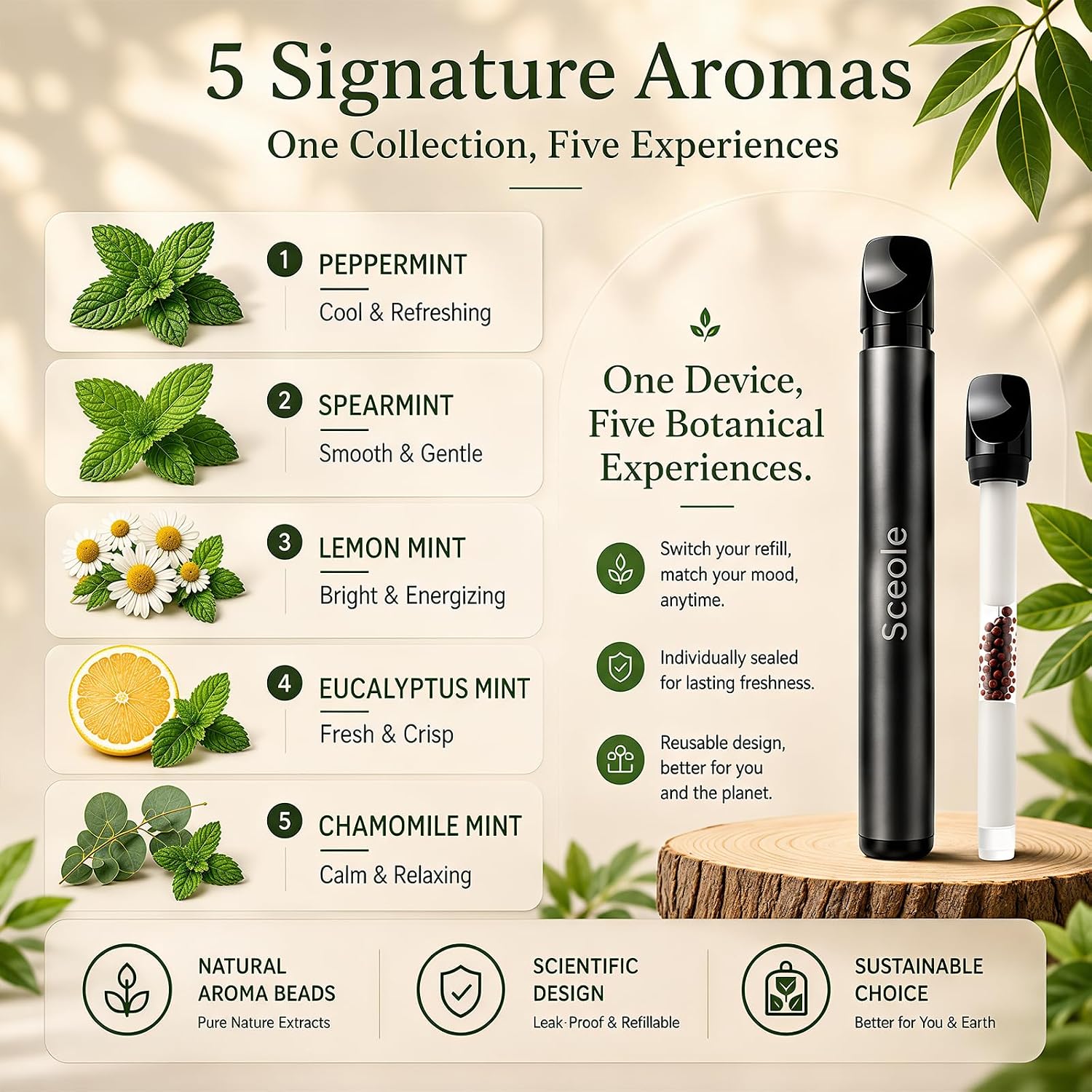 Natural Botanical Aroma Stick with 5 Plant-Based Refill Cores Natural Botanical Aroma Stick with 5 Plant-Based Refill Cores