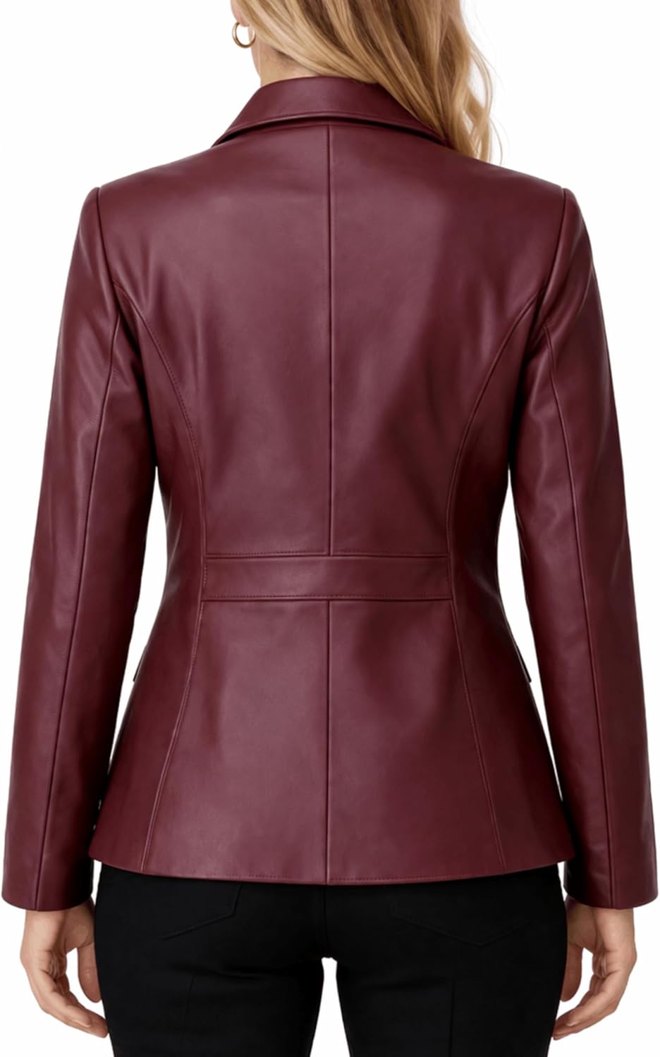 Women's Leather Two Button Blazer Burgundy