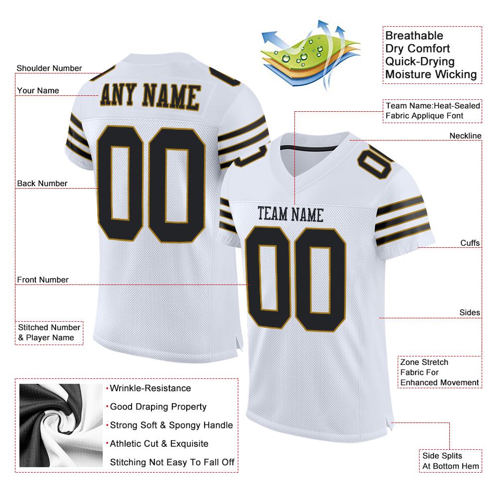 Maßgeschneidertes authentisches Mesh-Fußballtrikot im klassischen Schwarz-Altgold-Stil