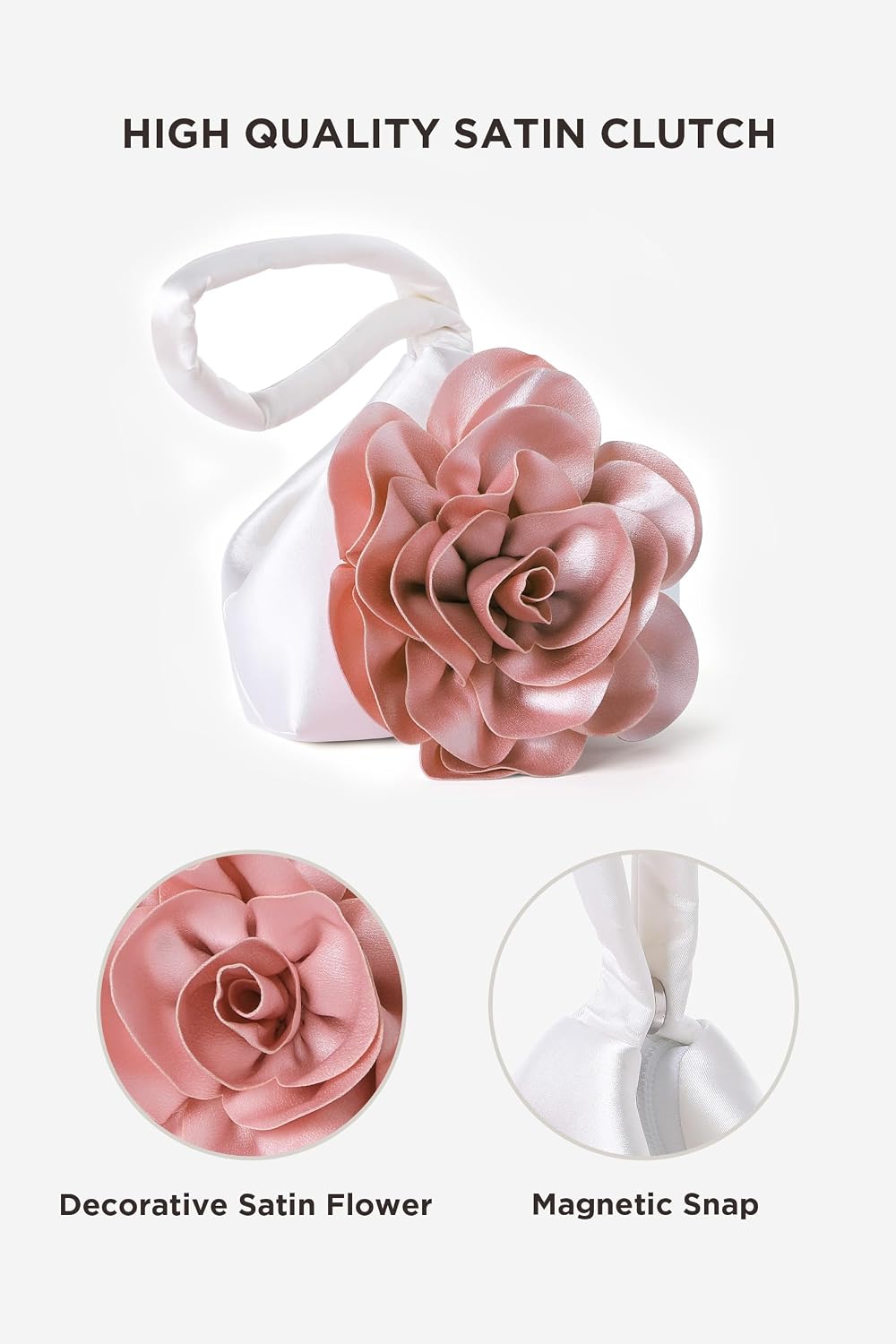 Women's Satin Flower Clutch Purse Bridal Wristlet Wedding Bag