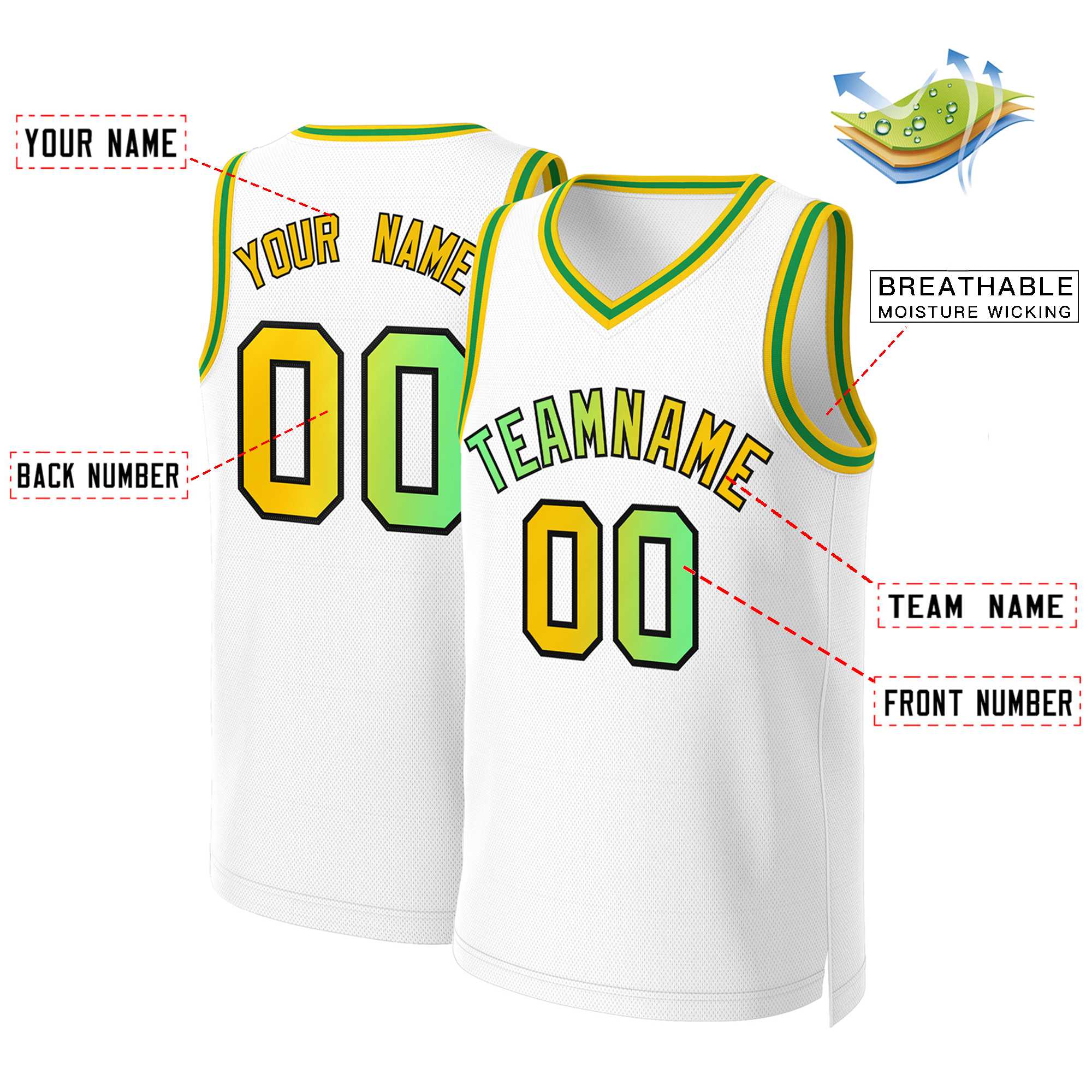 Benutzerdefiniertes Basketballtrikot mit klassischem Farbverlauf und modischen Oberteilen