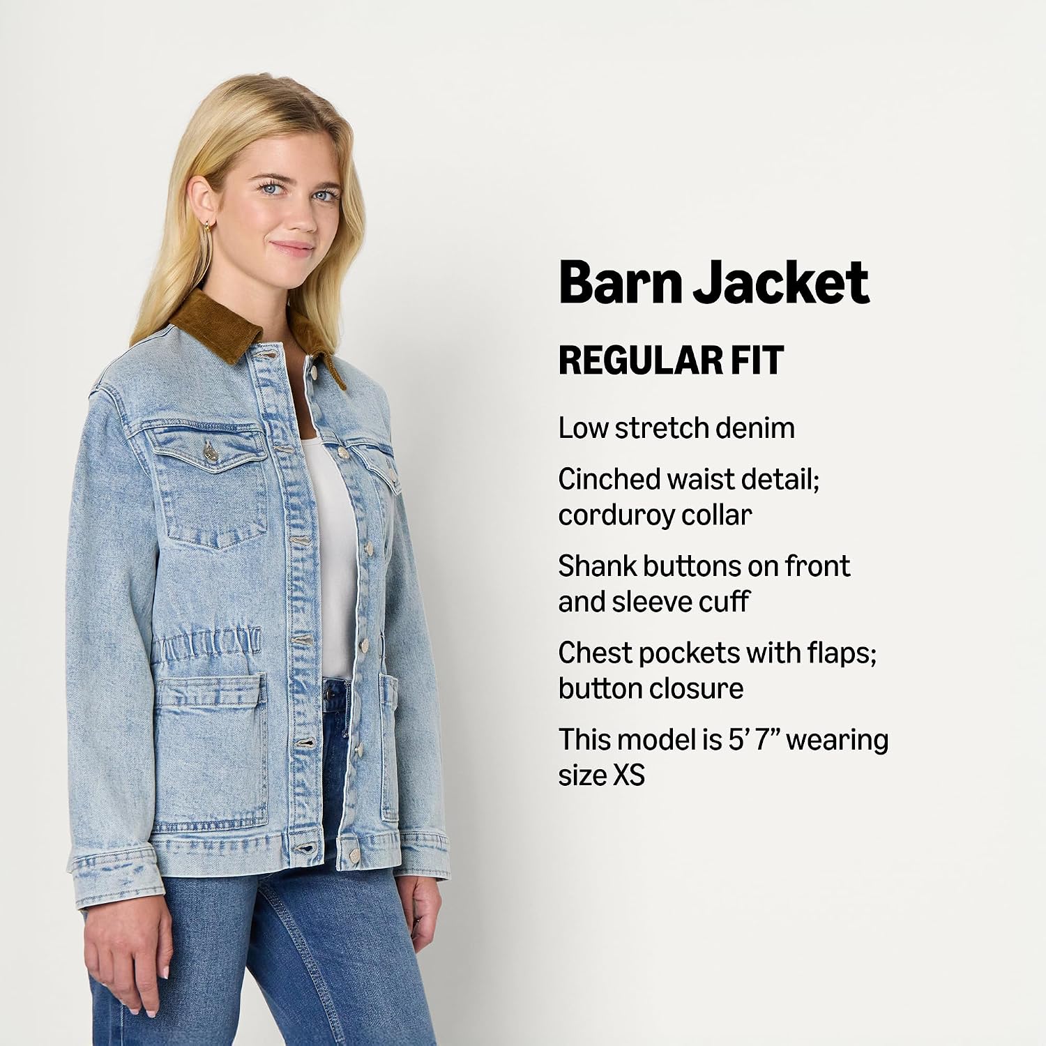 Women's Corduroy Collar Cinched Waist Denim Barn Jacket