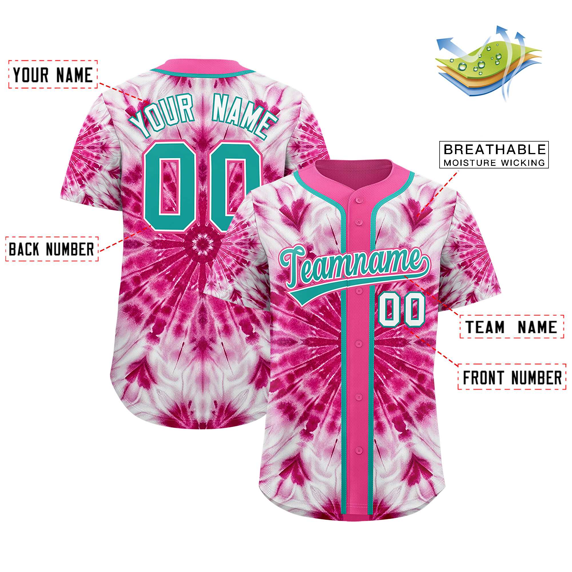 Authentisches Baseball-Trikot mit individuellem Tie-Dye-Graffiti-Muster Authentisches Baseball-Trikot mit individuellem Tie-Dye-Graffiti-Muster