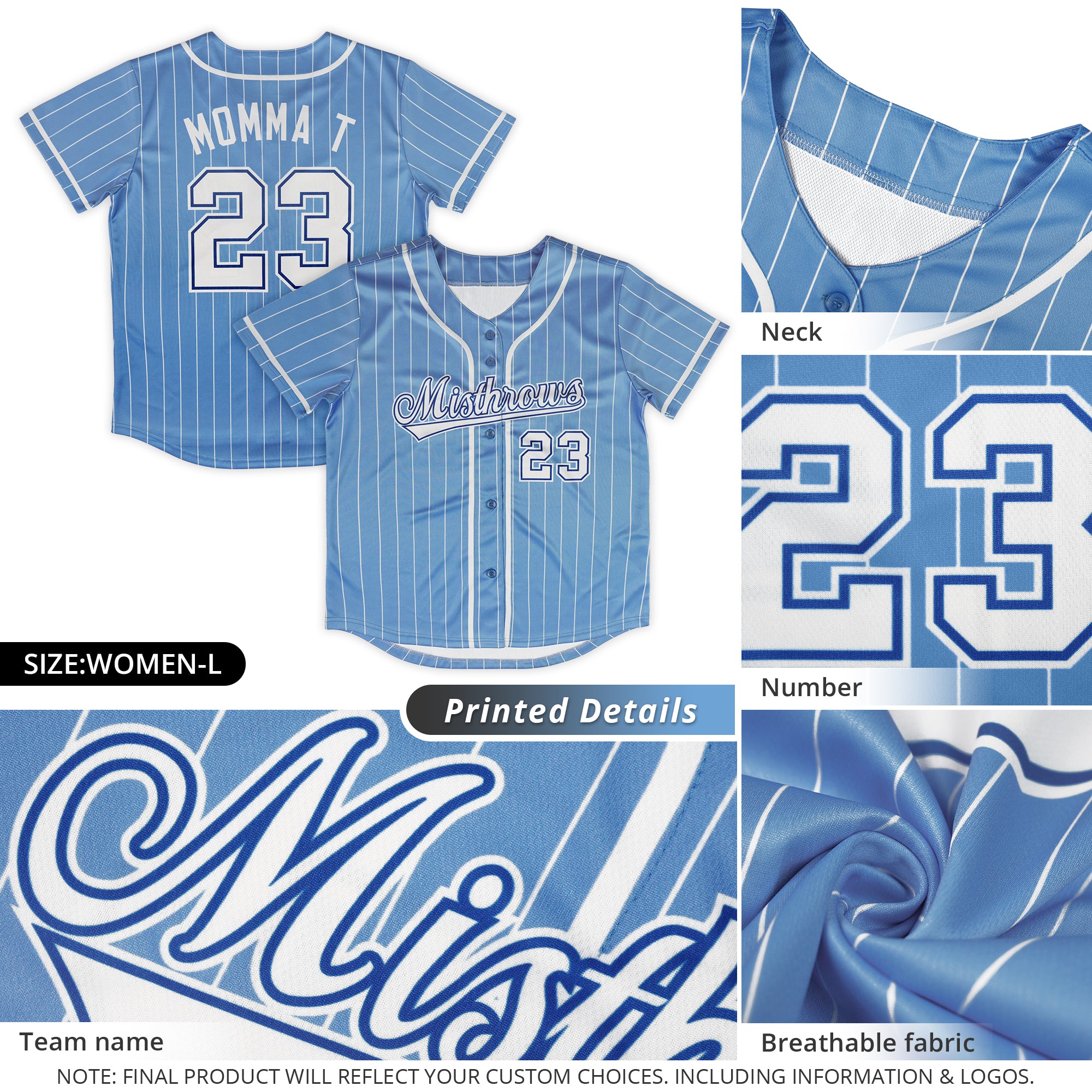 Authentisches Baseball-Trikot mit individuellem Streifen-Modedesign und durchgehenden Knöpfen