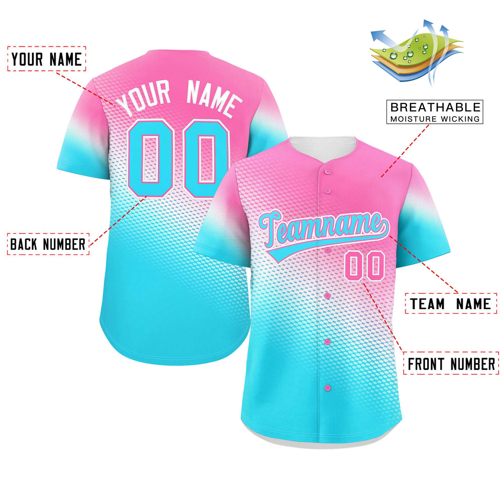 Benutzerdefiniertes Tiny Spot Gradient Fashion Authentisches Baseball-Trikot