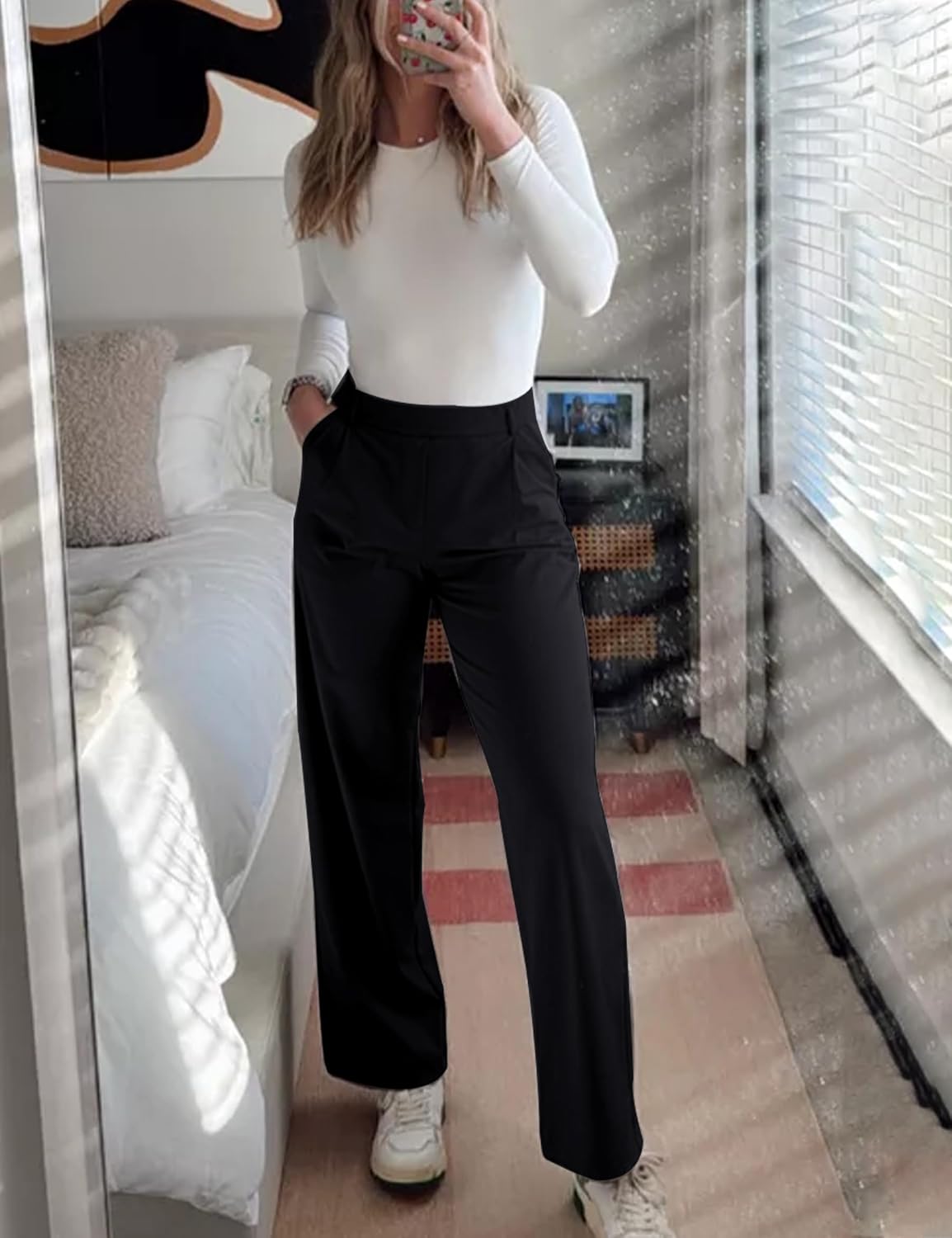Women's High Waisted Wide Leg Pleated Pants with Pockets