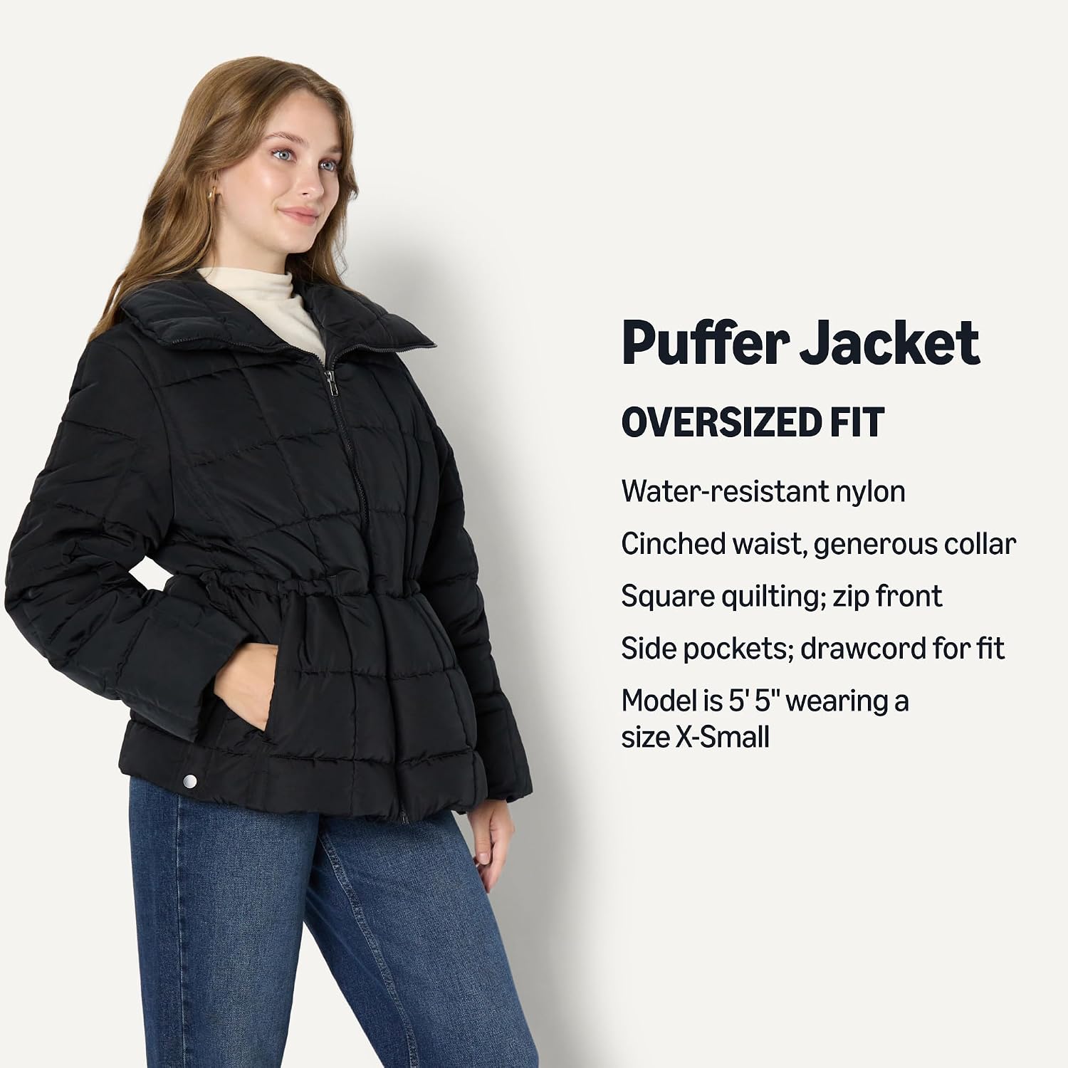 Women's Oversized Square Quilted Puffer Jacket Black