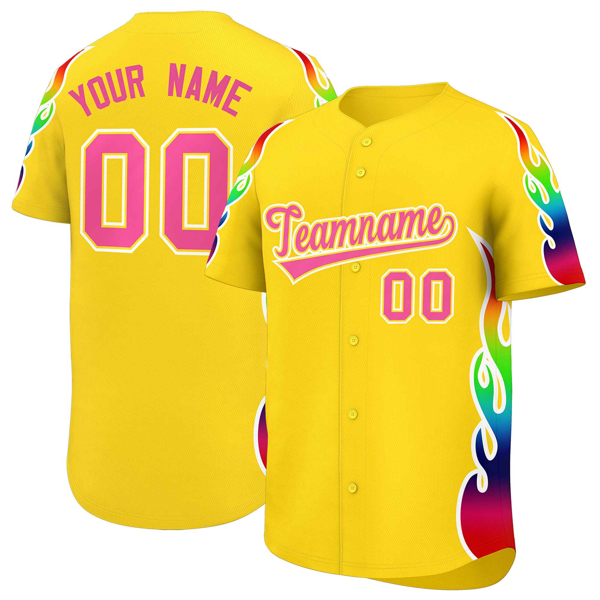 Benutzerdefiniertes Graffiti-Muster, personalisierter mehrfarbiger Flammendruck, authentisches Baseball-Trikot
