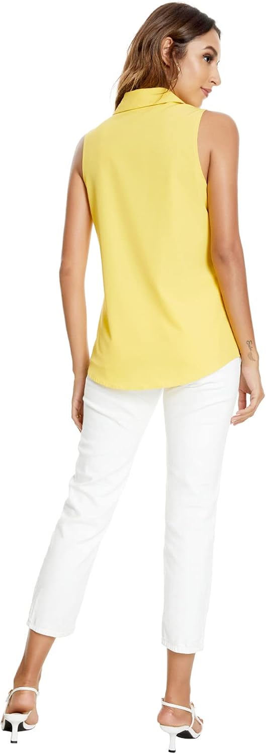 Women's Sleeveless Button Down Shirt Collared Yellow Women's Sleeveless Button Down Shirt Collared Yellow