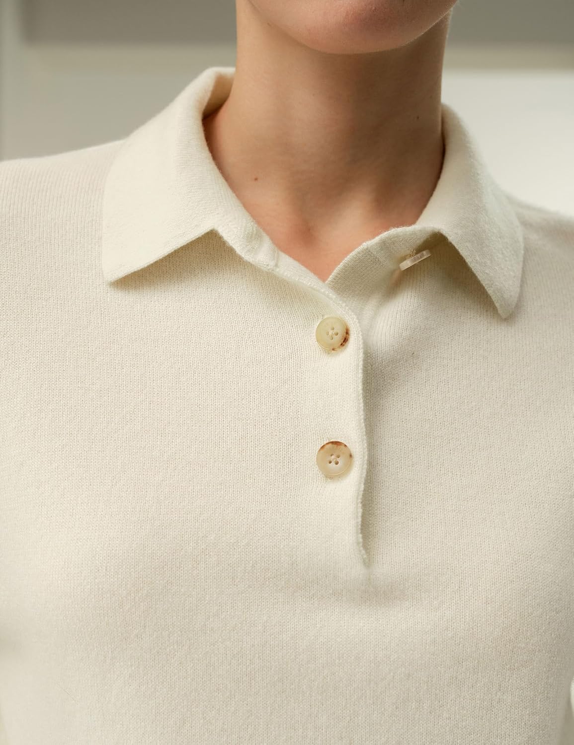 Women's Cream Long Sleeve Knit Polo Sweater