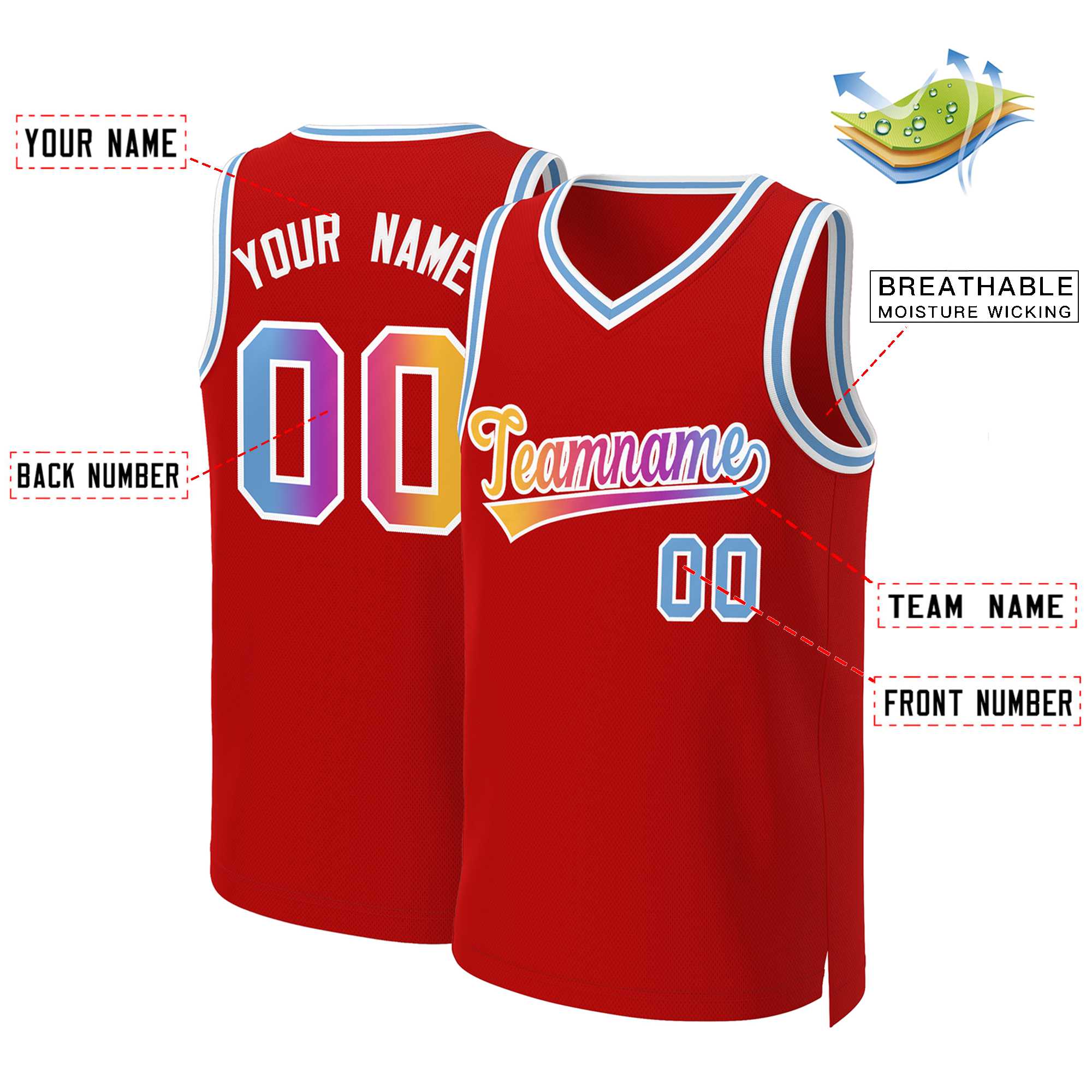 Benutzerdefiniertes Basketballtrikot mit klassischem Farbverlauf und modischen Oberteilen