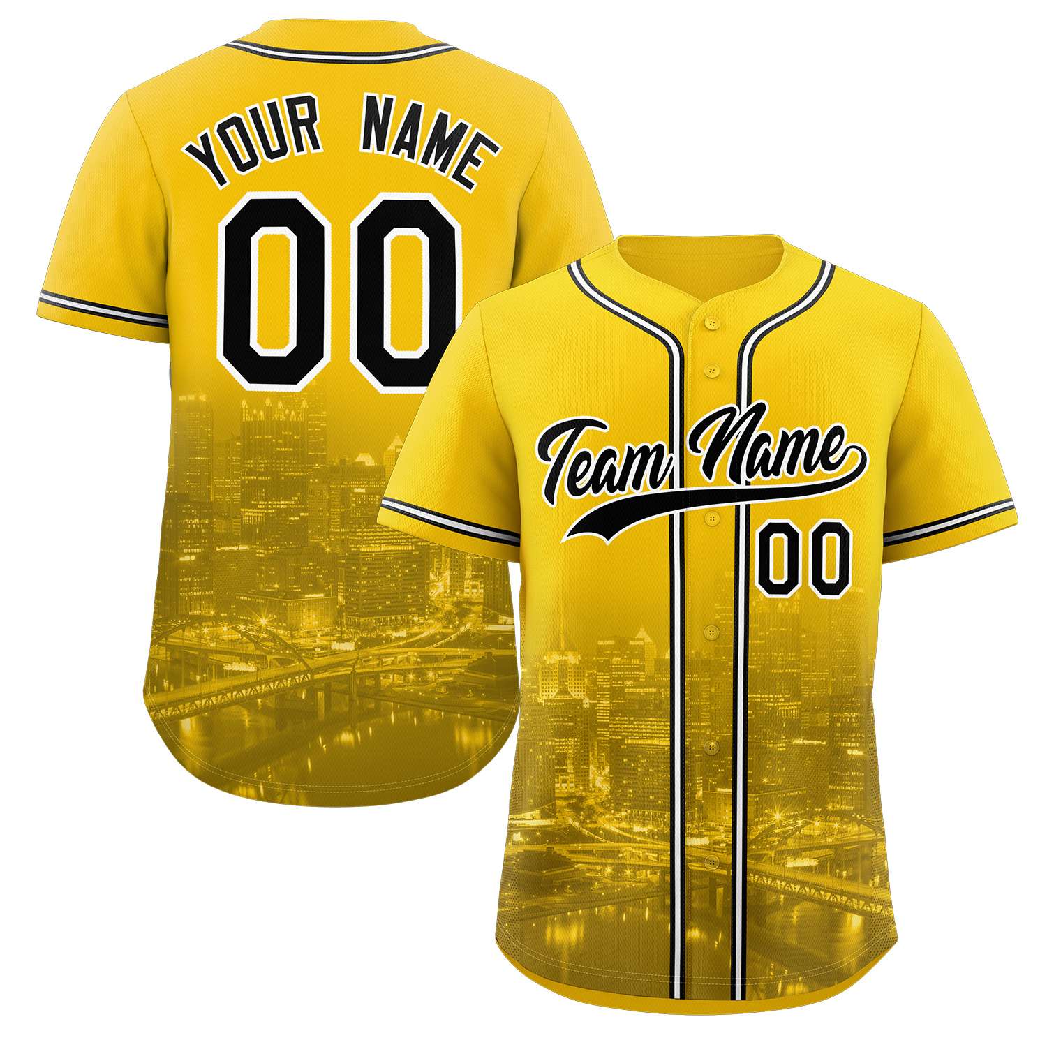 Benutzerdefiniertes Pittsburgh City Skyline Baseball-Trikot Benutzerdefiniertes Pittsburgh City Skyline Baseball-Trikot
