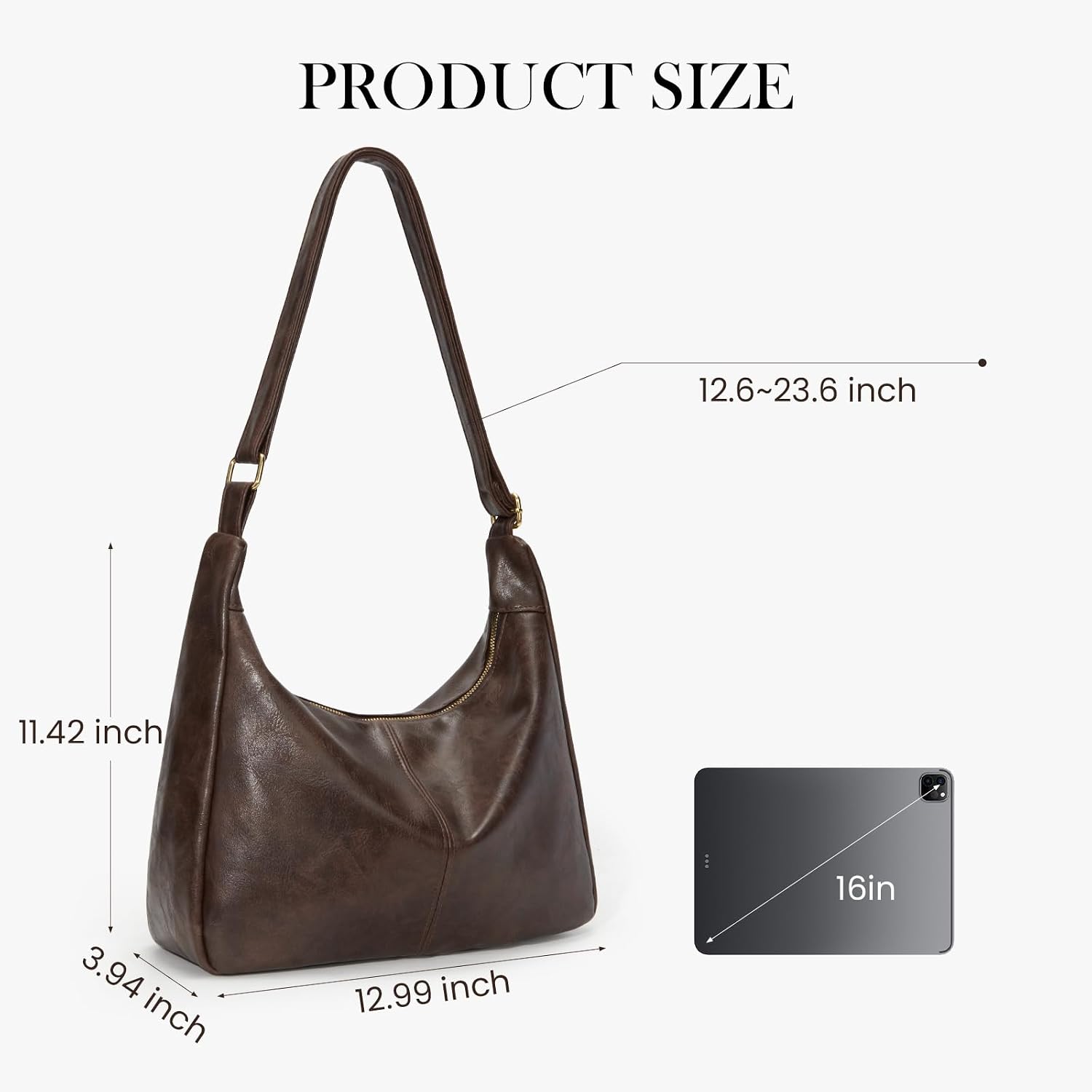Women's PU Leather Slouchy Hobo Shoulder Bag Brown