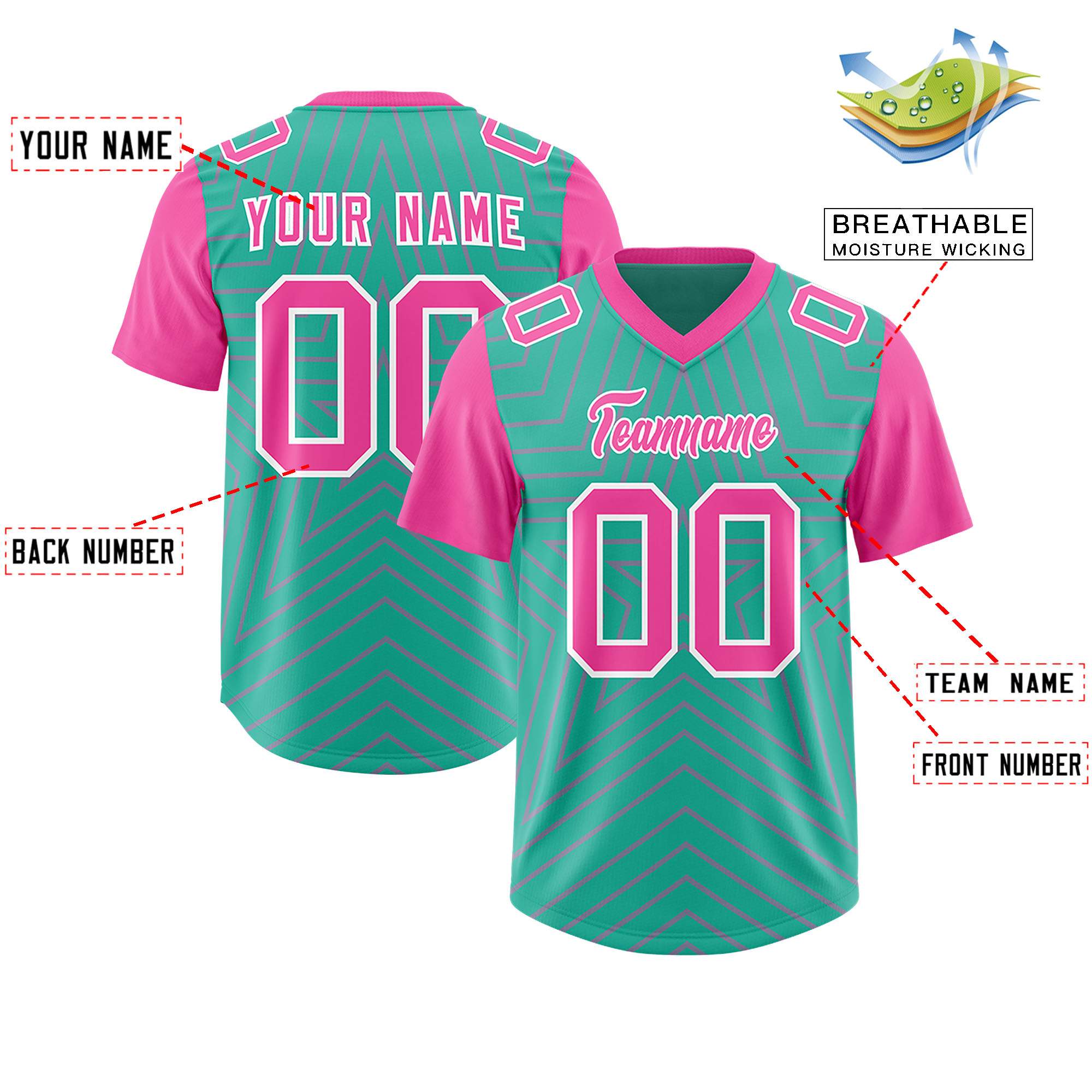 Benutzerdefiniertes leuchtend grün-rosa personalisiertes Sternmuster mit Raglanärmeln, authentisches Fußballtrikot