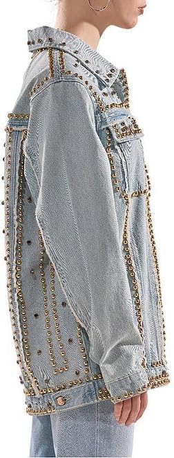 Women's Gold Studded Oversized Denim Jacket Light Wash Women's Gold Studded Oversized Denim Jacket Light Wash