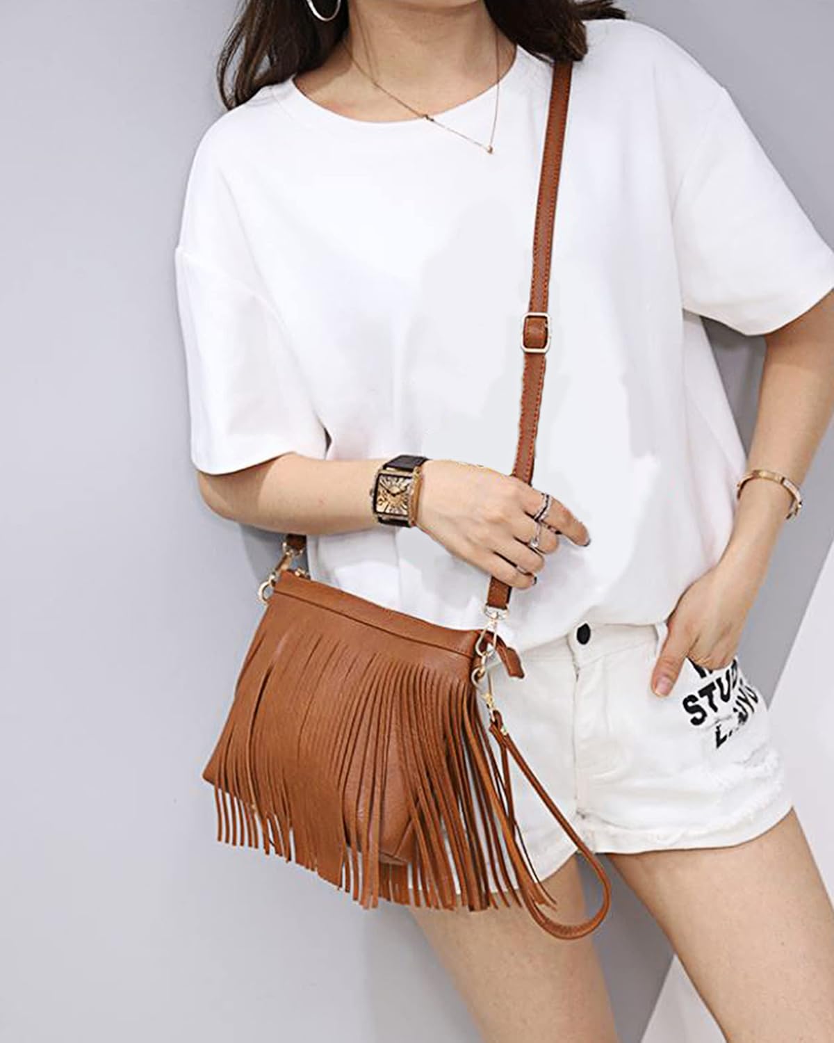 Women Small Fringe Tassel PU Leather Hobo Cross-body Shoulder Bag Wrist Bag Handbag Women Small Fringe Tassel PU Leather Hobo Cross-body Shoulder Bag Wrist Bag Handbag