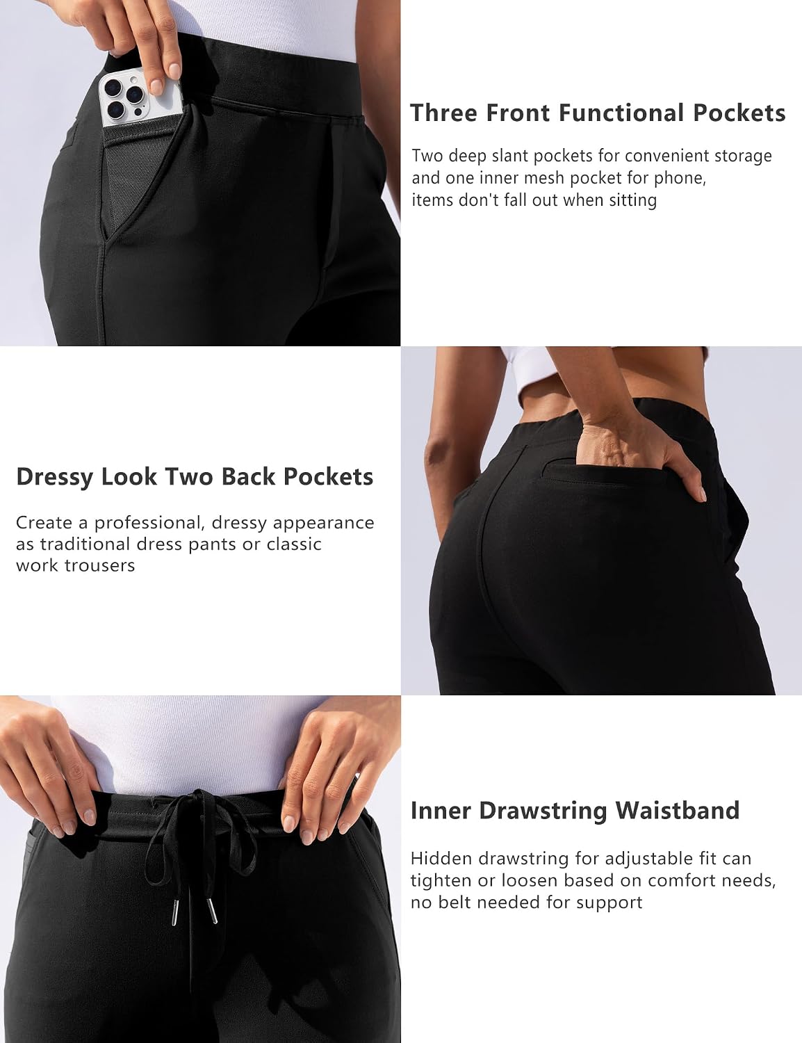 Women's Straight Leg Dress Pants with Pockets Black