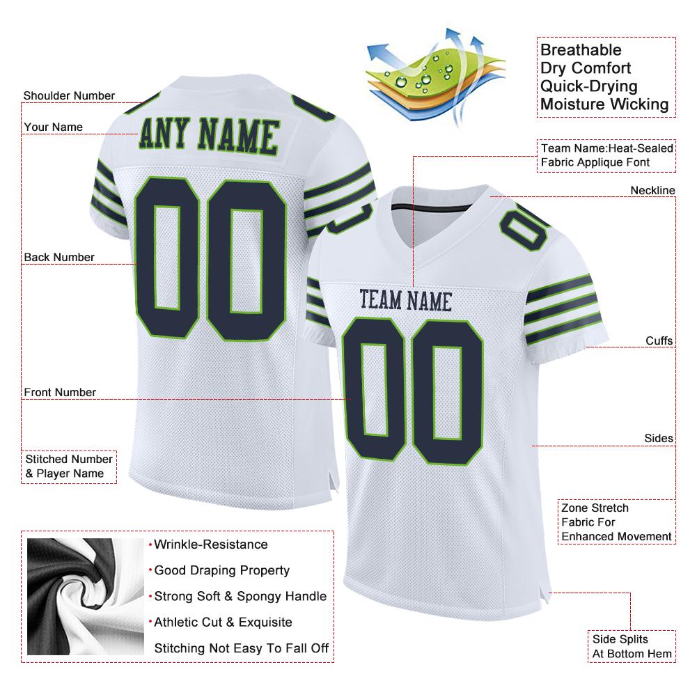 Maßgeschneidertes authentisches Mesh-Fußballtrikot im klassischen Marine-Neongrün-Stil