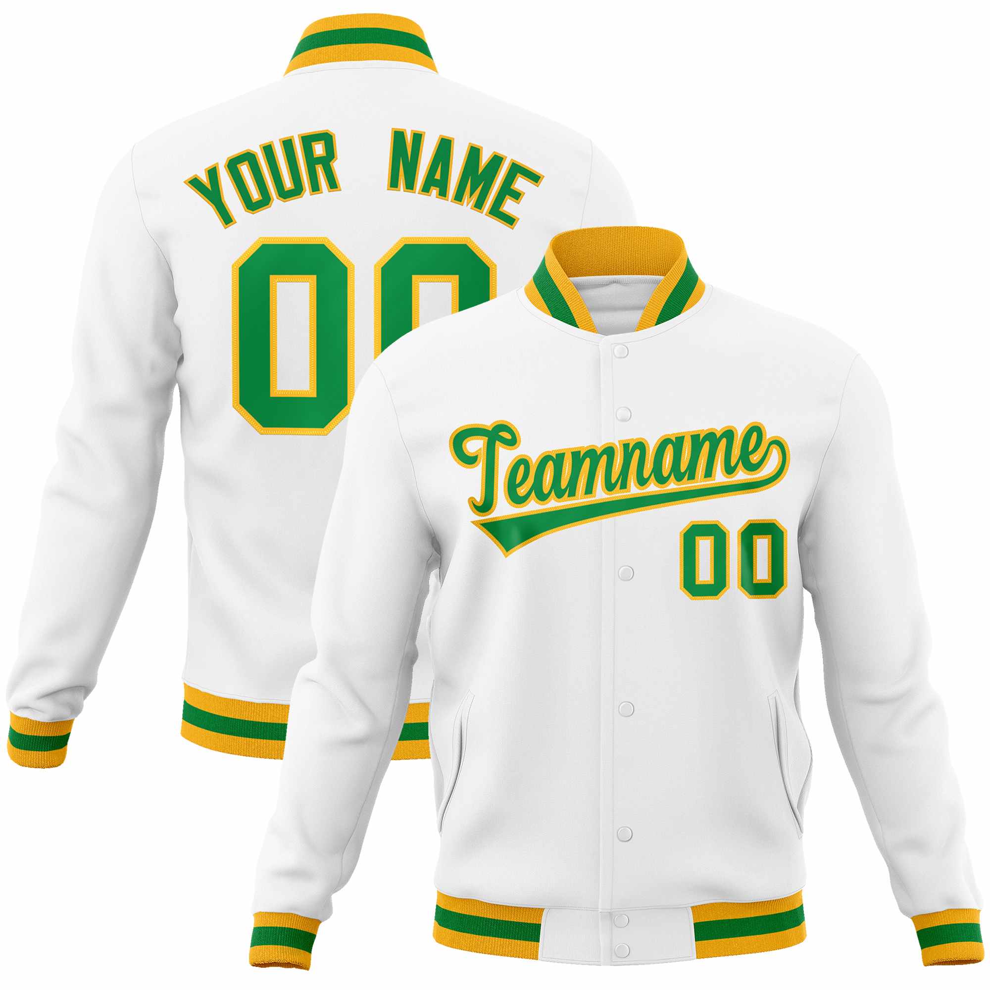 Custom Kelly Green-Gold Classic Style Varsity Full-Snap Letterman Jacket