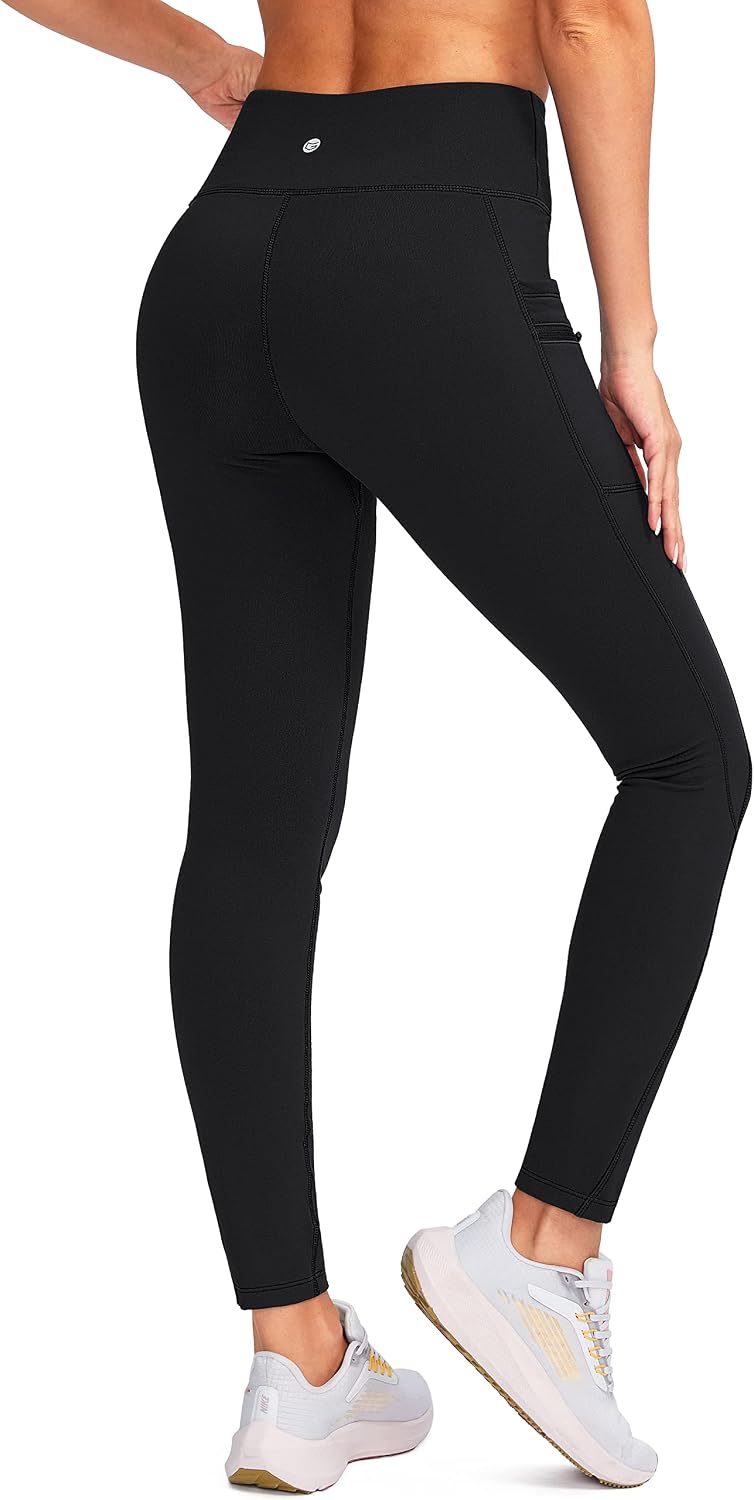 Women's Fleece Lined Leggings with Zipper Pocket (Black)