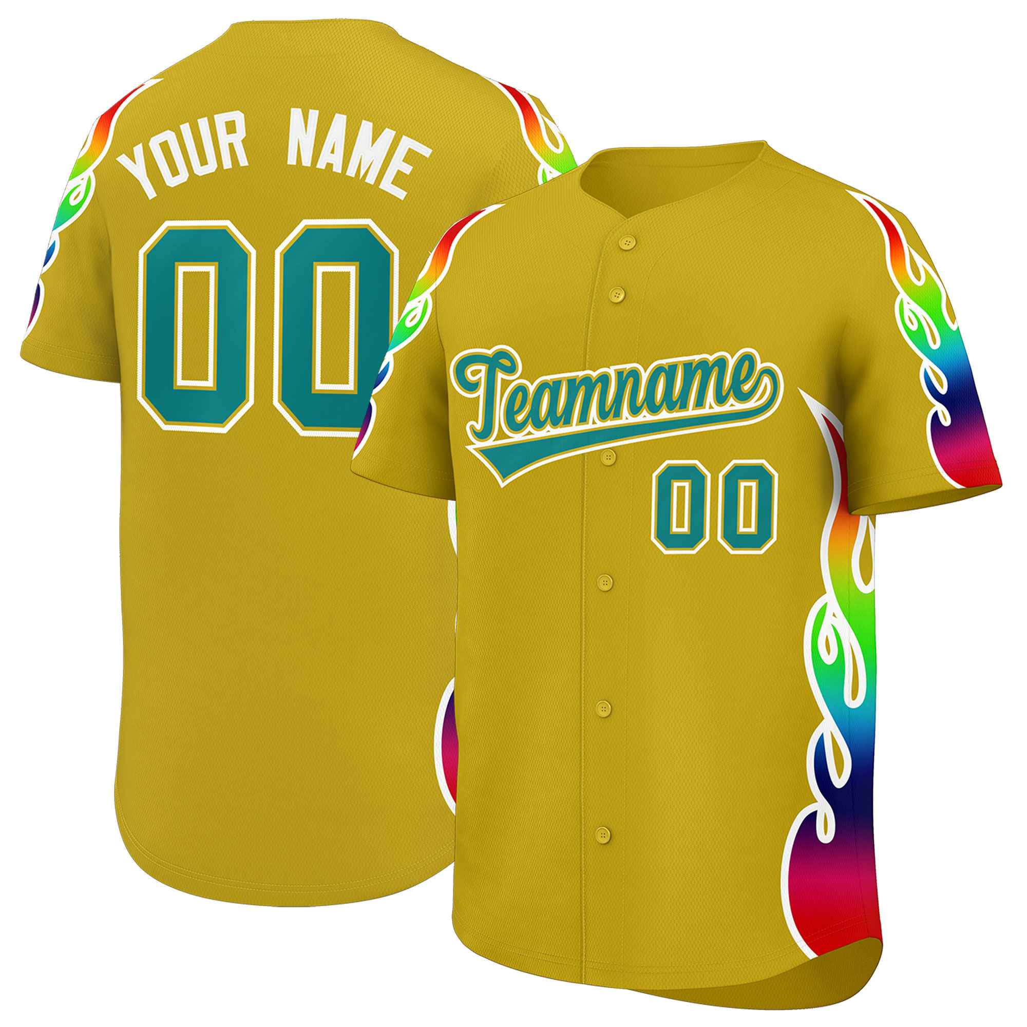 Benutzerdefiniertes Graffiti-Muster, personalisierter mehrfarbiger Flammendruck, authentisches Baseball-Trikot
