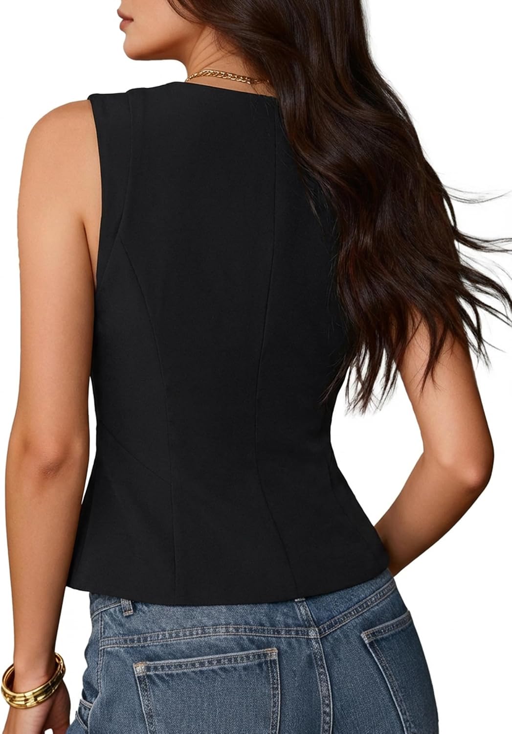 Women's Black V Neck Zip Front Suit Vest Women's Black V Neck Zip Front Suit Vest