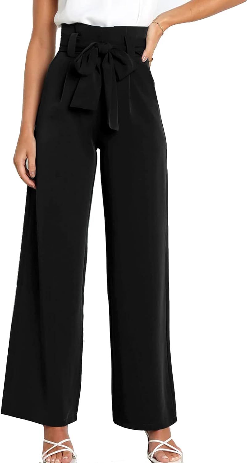 Women's Wide Leg Pants High Elastic Waisted in The Back Business Work Trousers Long Straight Suit