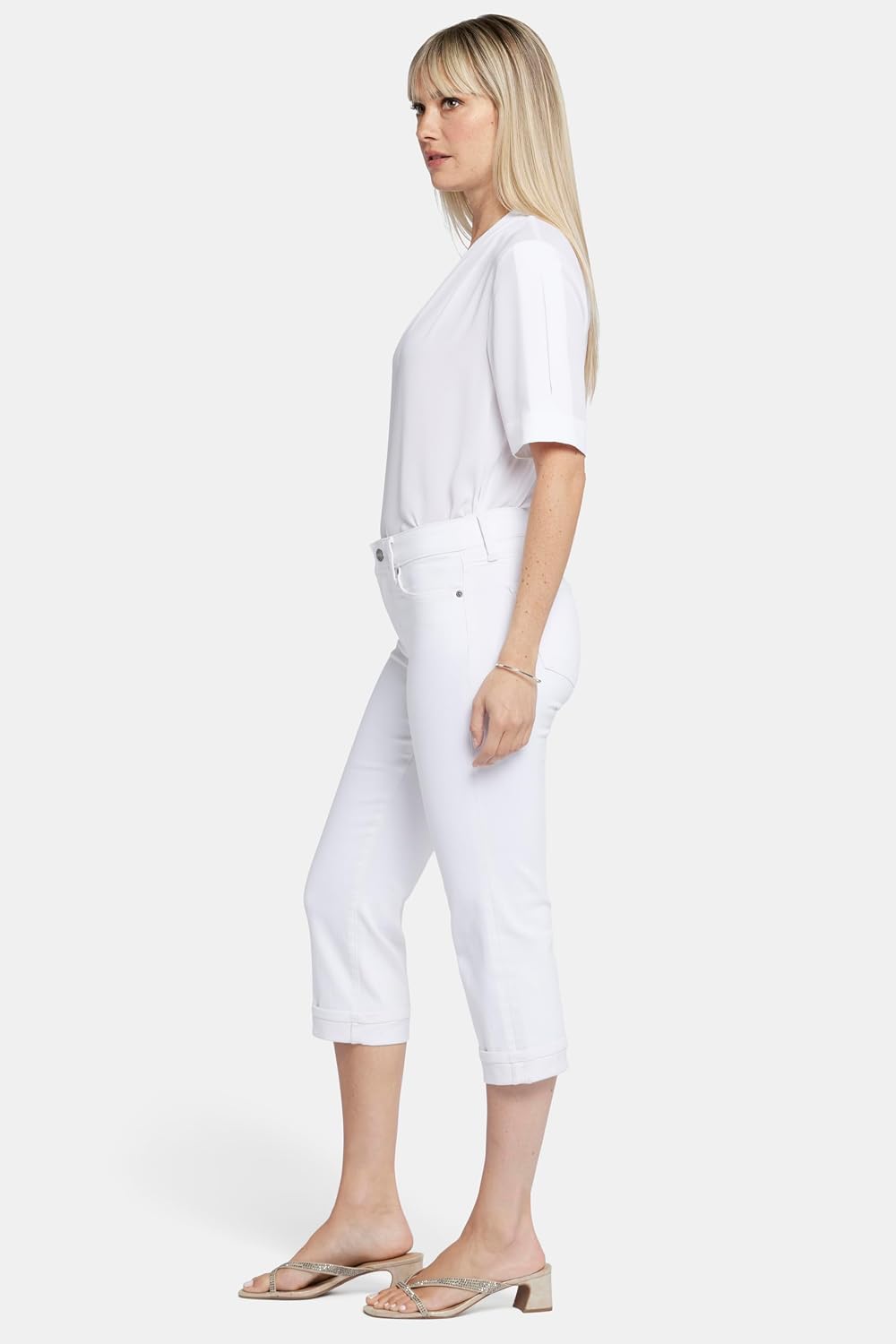 Women's Cuffed Crop Straight Jeans White Mid Rise