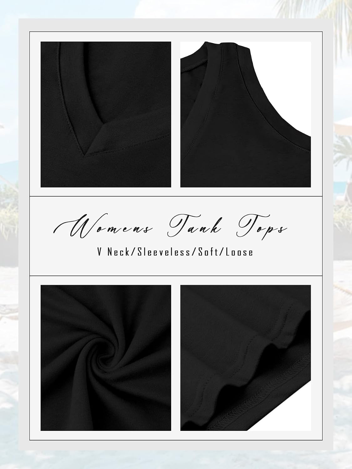 Women's Loose Fit V Neck Flowy Tank Top Black Women's Loose Fit V Neck Flowy Tank Top Black