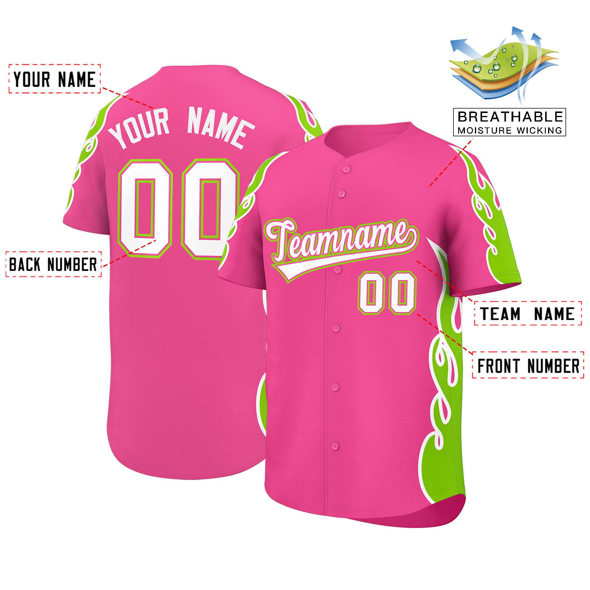 Benutzerdefiniertes Baseball-Trikot mit Seitenflammen-Umrissmuster für Sportuniformen
