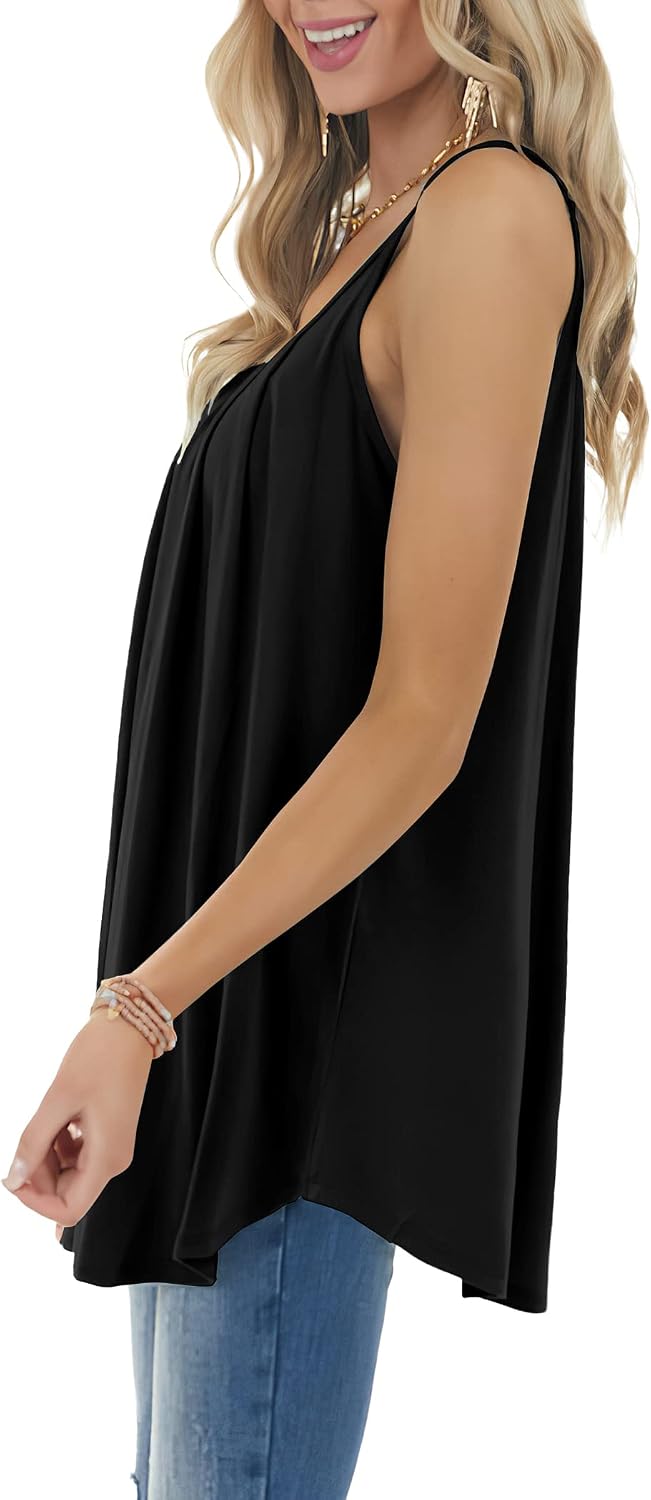 Women's Pleated Front Spaghetti Strap Camisole, Black Women's Pleated Front Spaghetti Strap Camisole, Black