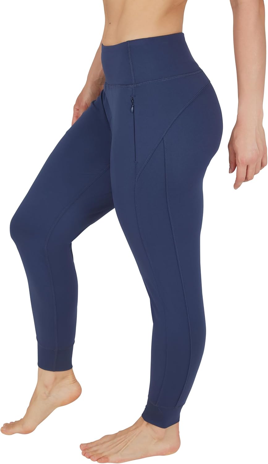 Women's High Waisted Joggers with Zipper Pockets Navy