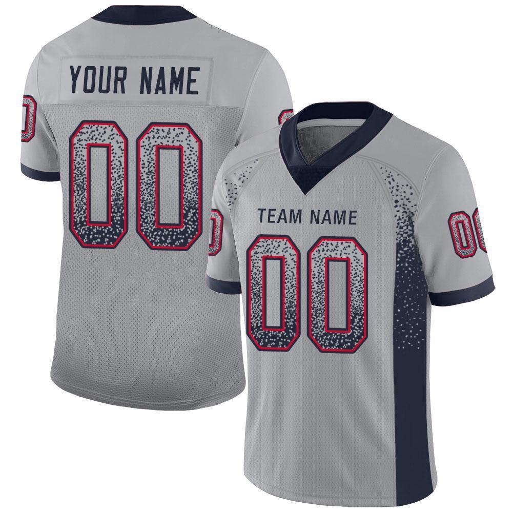 Maßgeschneidertes, authentisches Drift Fashion Mesh-Fußballtrikot in Hellgrau, Marineblau und Scharlachrot
