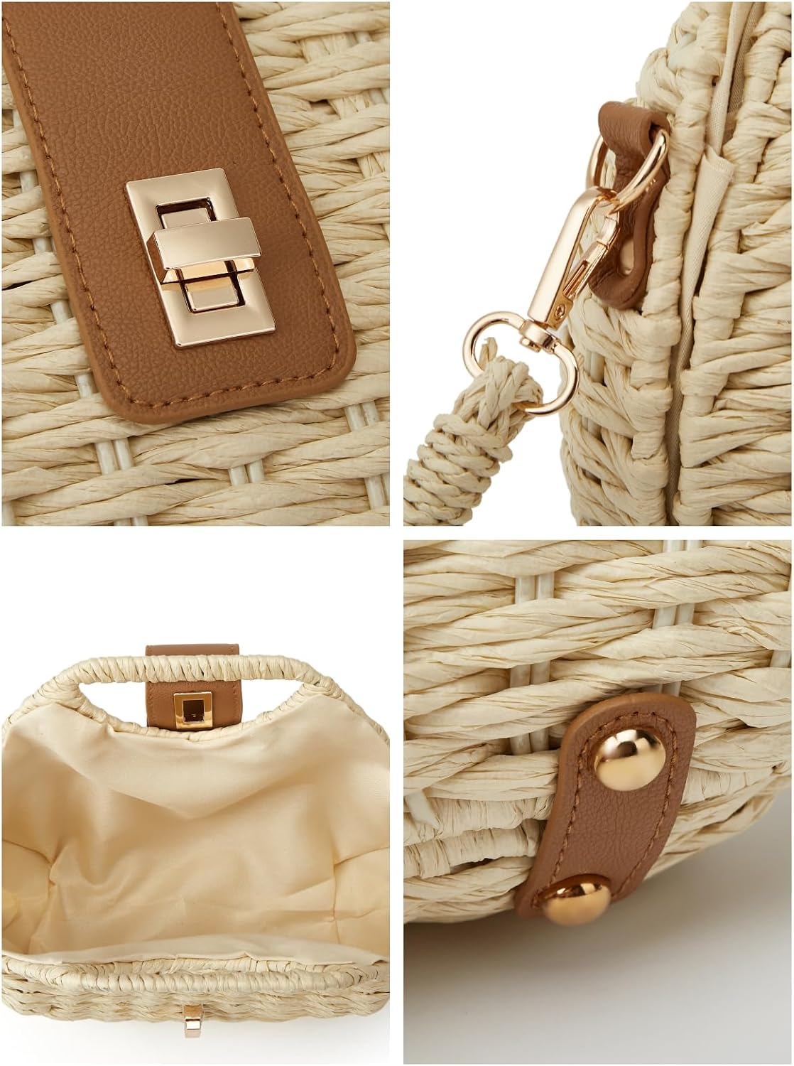 Women's Straw Woven Tote Bag Beige