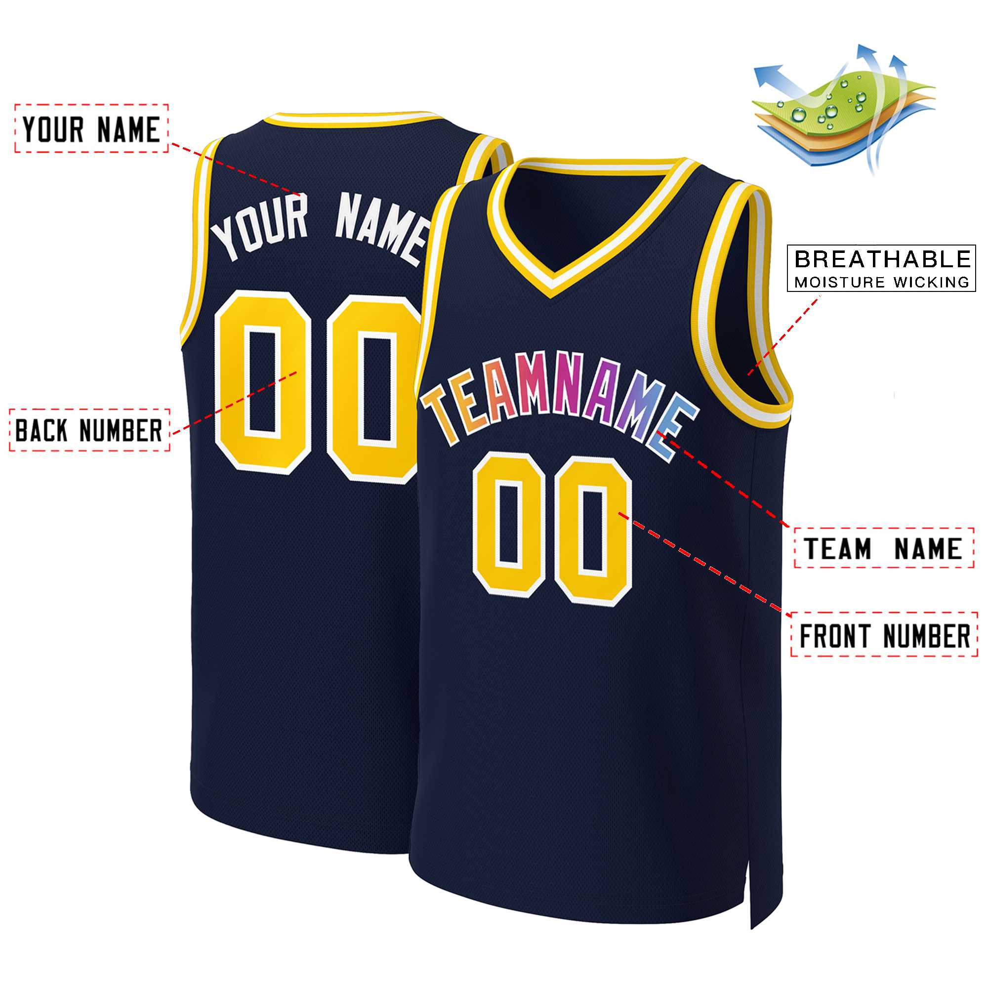 Benutzerdefiniertes Basketballtrikot mit klassischem Farbverlauf und modischen Oberteilen