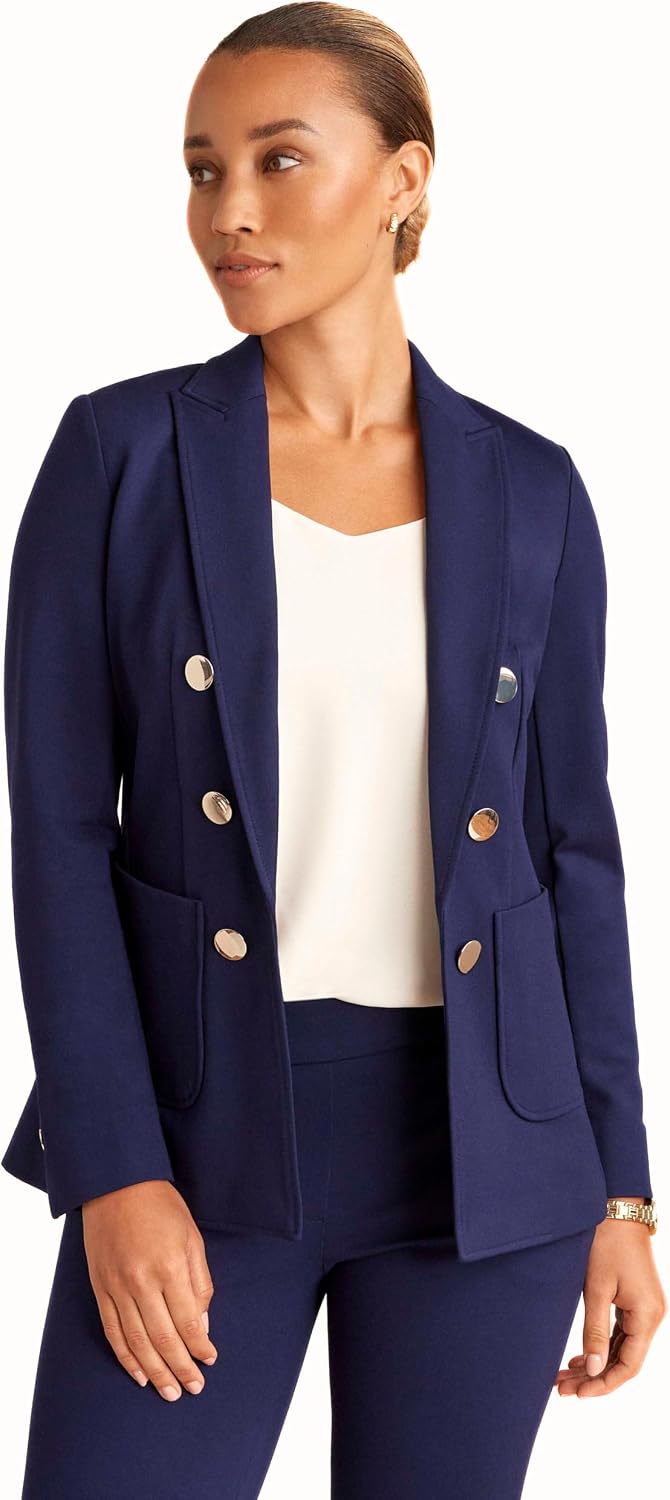 Women's Gold Button Double Breasted Blazer Navy