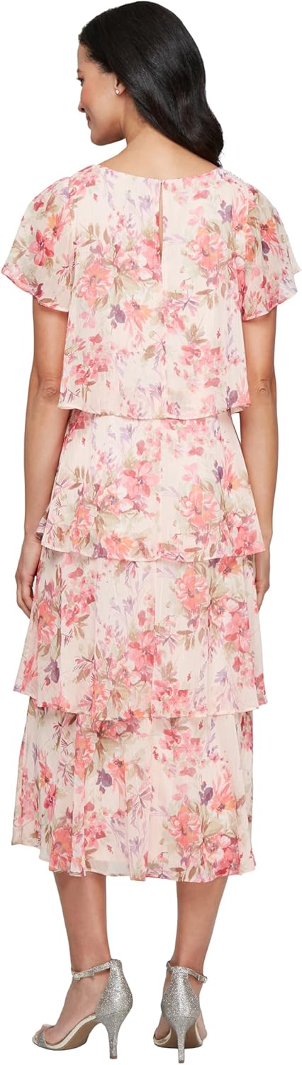 Womens Tiered Midi Wedding Guest, Mother of The Bride Dress with Bead Embellishment Womens Tiered Midi Wedding Guest, Mother of The Bride Dress with Bead Embellishment