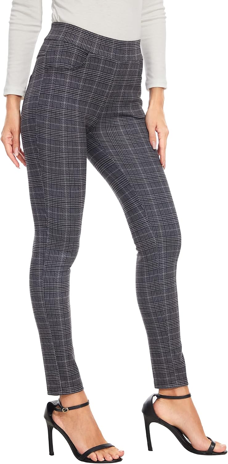 Women's Plaid Pull-On Skinny Pants (Grey)