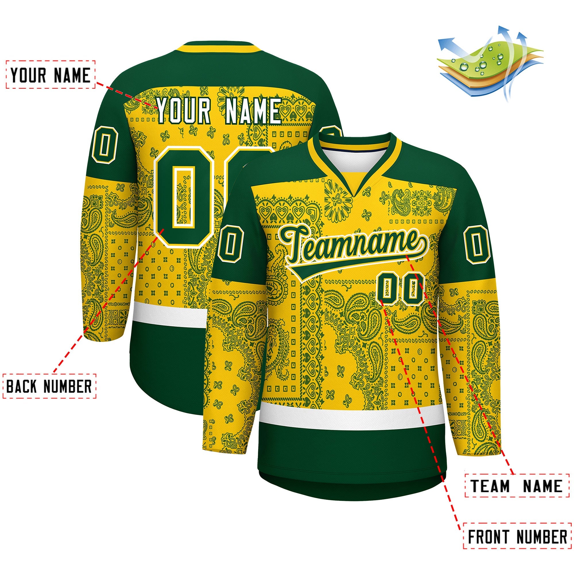 Custom Cashew Flower Graffiti Pattern V-Neck Hockey Jersey