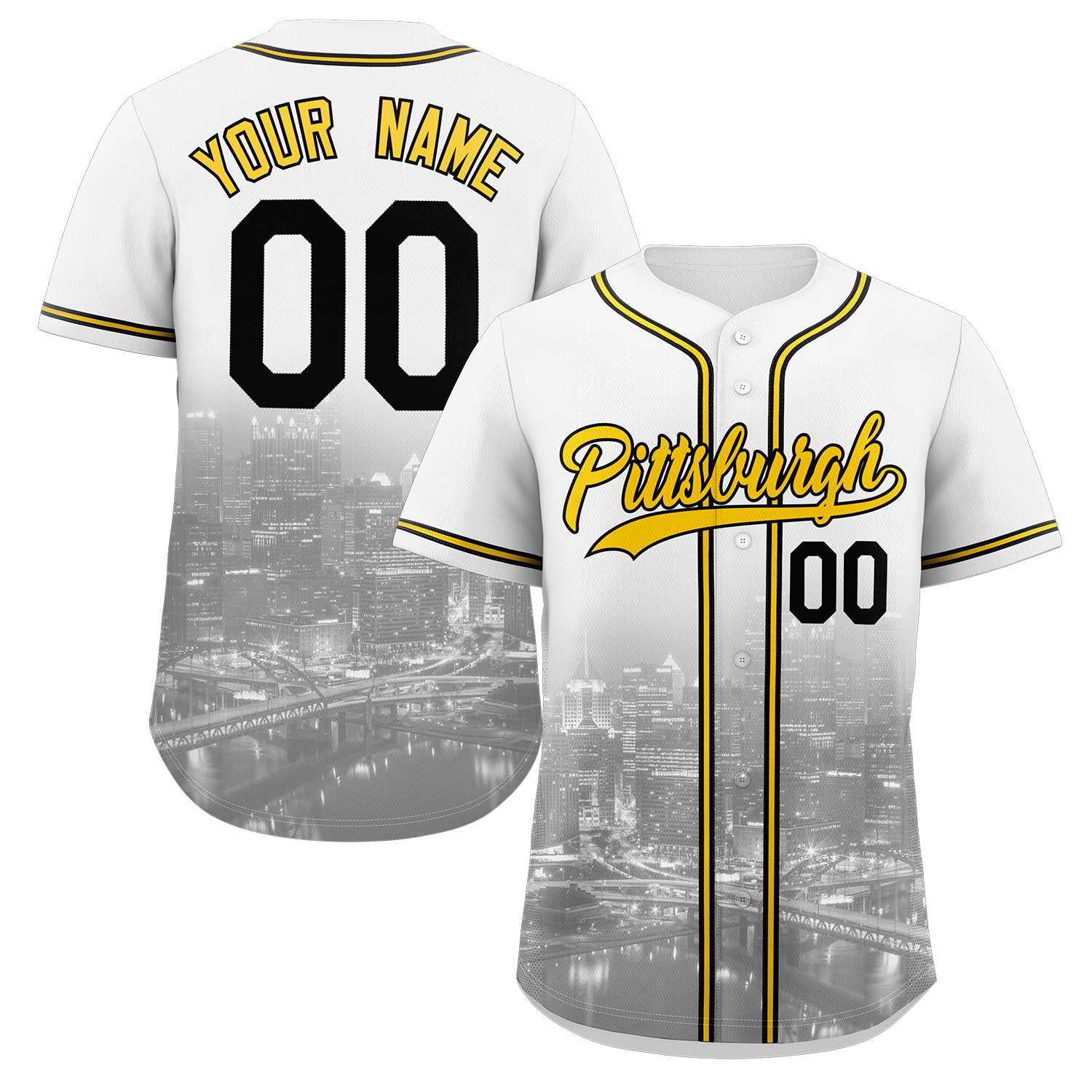 Benutzerdefiniertes Pittsburgh City Skyline Baseball-Trikot Benutzerdefiniertes Pittsburgh City Skyline Baseball-Trikot