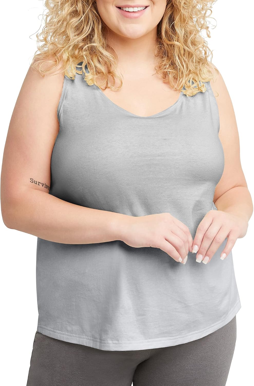 Women's Gray Cotton Relaxed Fit Tank Top