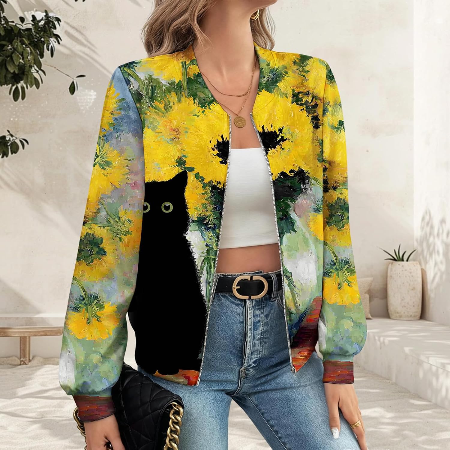 Vintage Fall\ Winter Casual Animal Print Graphic Coat Women's Basic Crew Neck Long Sleeve Bomber Jacket Vintage Fall\ Winter Casual Animal Print Graphic Coat Women's Basic Crew Neck Long Sleeve Bomber Jacket