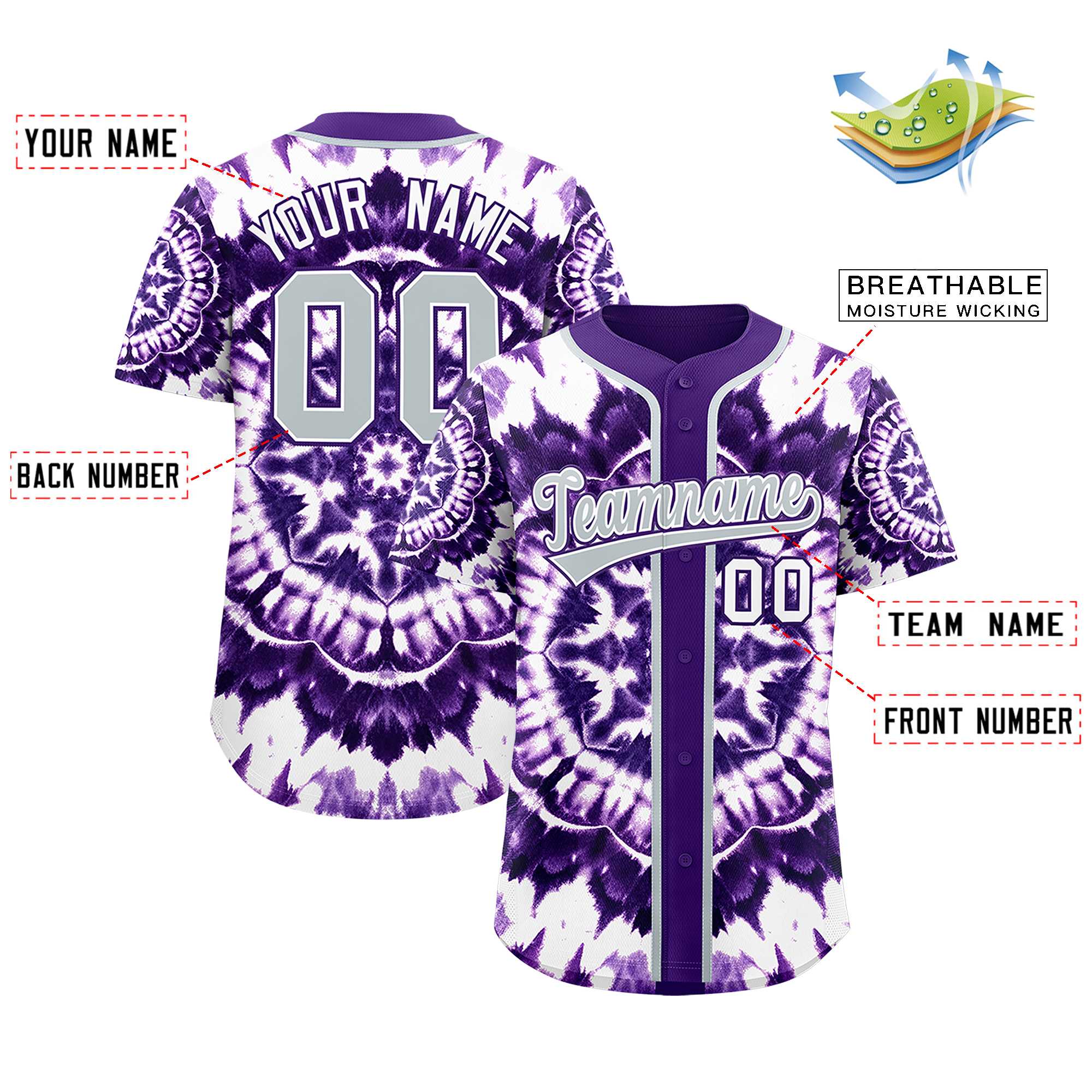Authentisches Baseball-Trikot mit individuellem Tie-Dye-Graffiti-Muster Authentisches Baseball-Trikot mit individuellem Tie-Dye-Graffiti-Muster