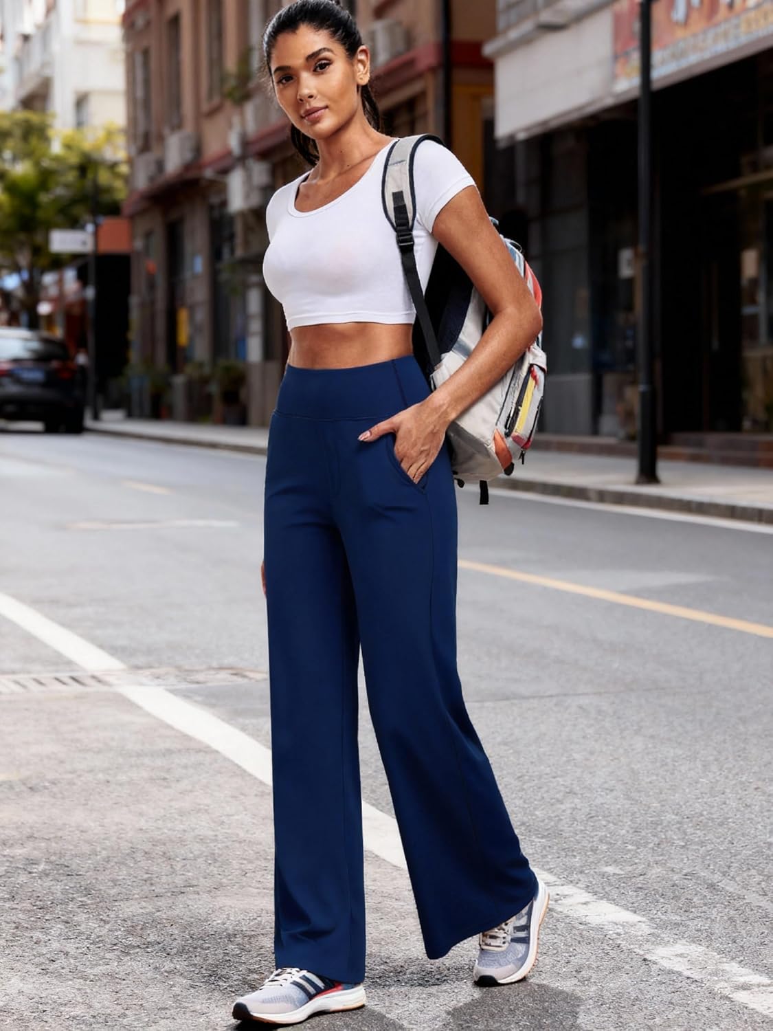 Women's High Waist Wide Leg Yoga Pants with Pockets