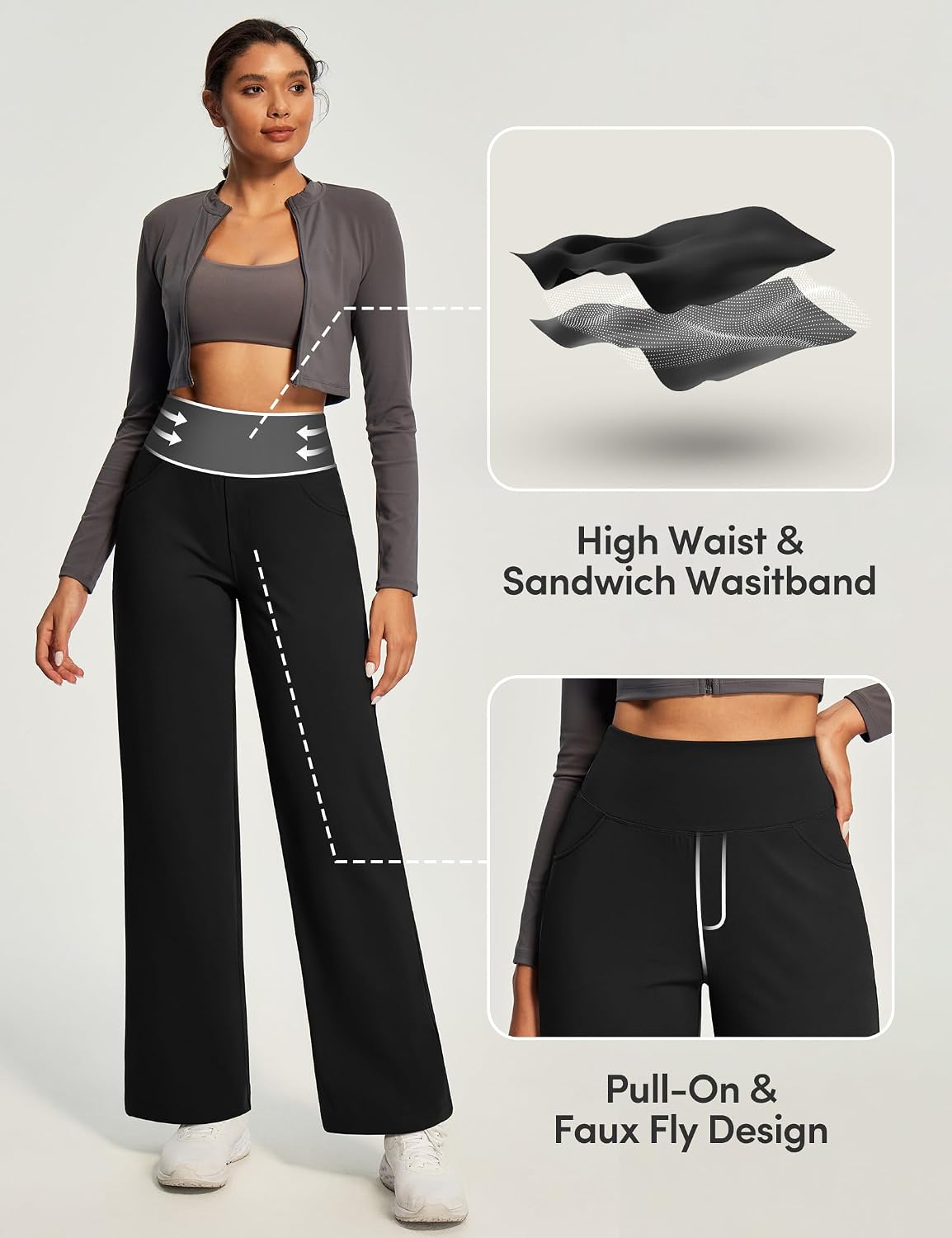 Women's High Waist Wide Leg Pants Tummy Control Black